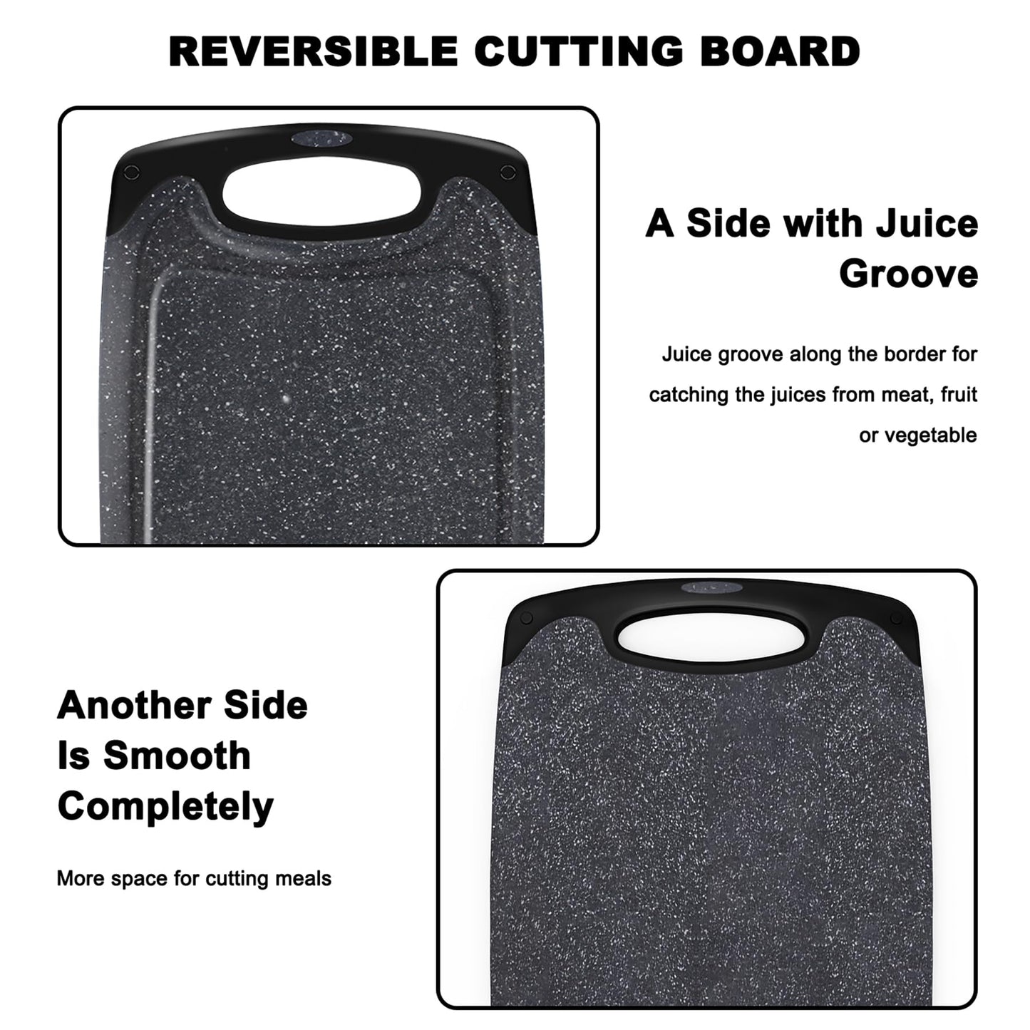 SHURFFY Schneidebrett Kunststoff mit Saftrillen und Rutschfeste Griffe Professionelles Schneidebrett Set, 3 Stücke Cutting Board, BPA-Free, Spülmaschinenfest Küchenbrett