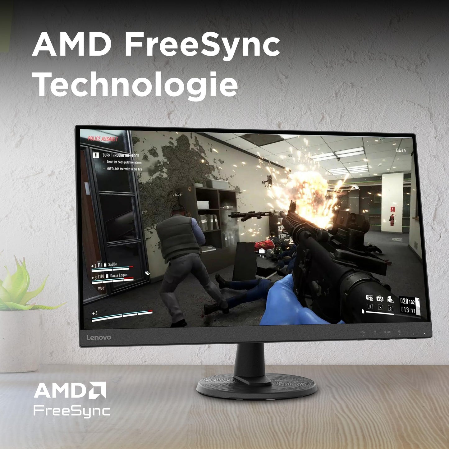 Lenovo D27-45 Monitor | 27" Full HD Monitor | 1920x1080 | 75Hz | 250 nits | 4ms Reaktionszeit | VA-Panel | HDMI | VGA | AMD Radeon FreeSync | entspiegelt | 4,6kg | schwarz