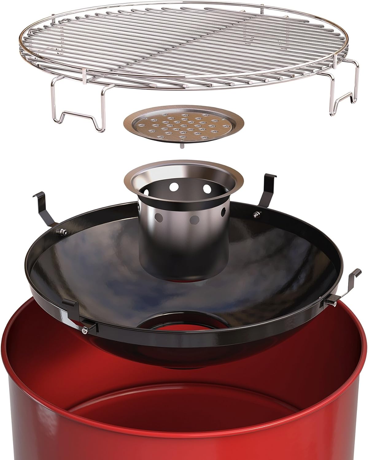 Edson Holzkohlegrill als Tonne rot, Durch. 47,5cm - Holzkohle Grill