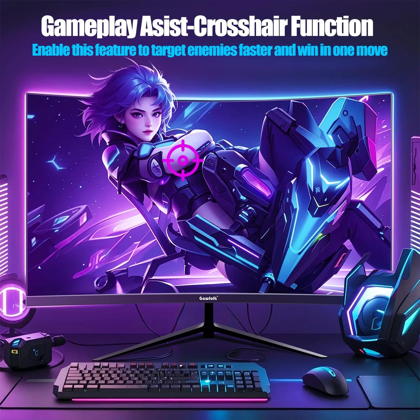 Gawfolk Curved Monitor 27 Zoll 100Hz, PC Bildschirm mit Lautsprecher 1080P, 1800R 75Hz Computerbildschirm mit Eye Care Technologie HDMI VGA, unterstützt VESA