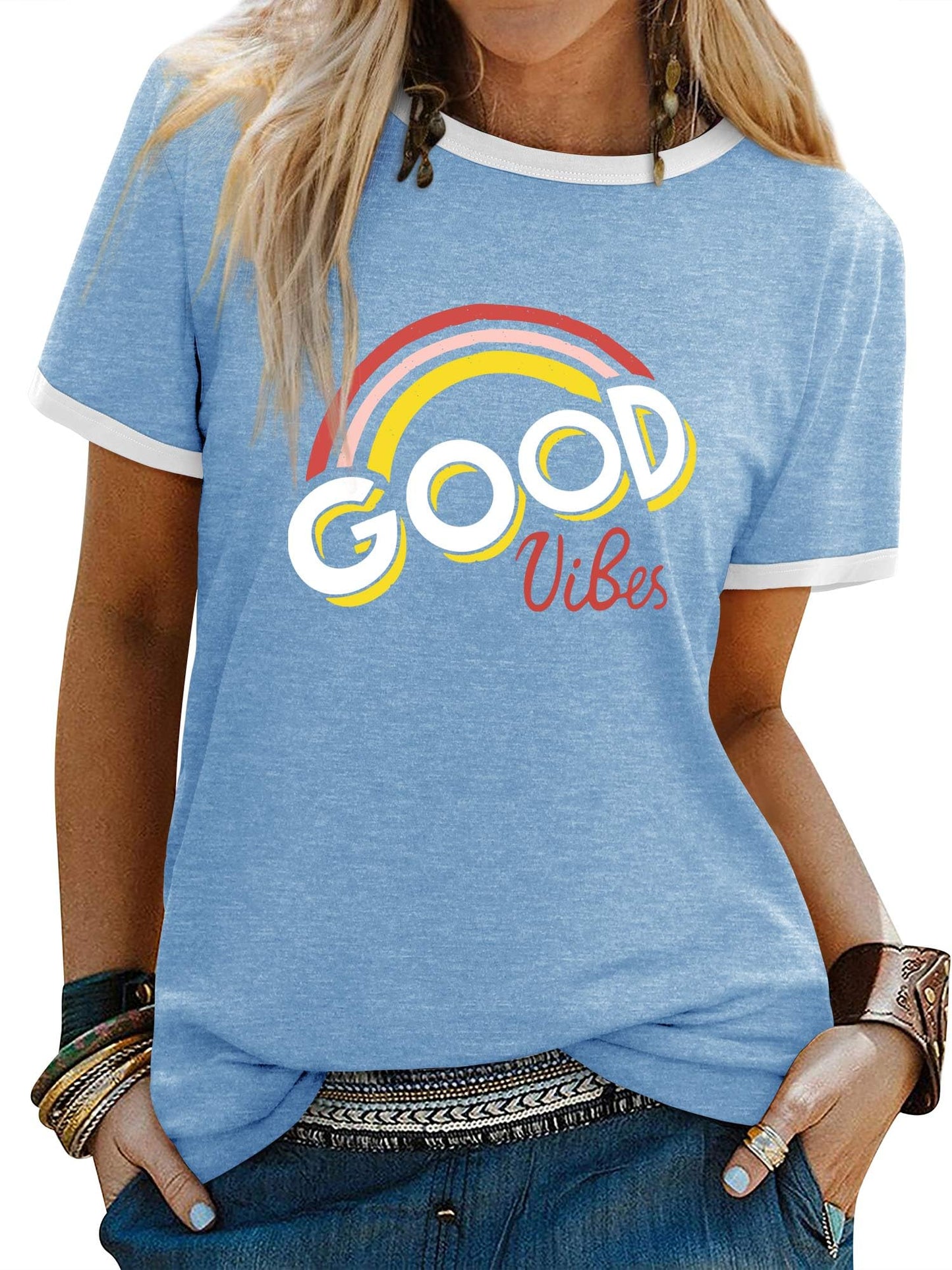 Women’s Good Vibes Rainbow Print T-Shirt
