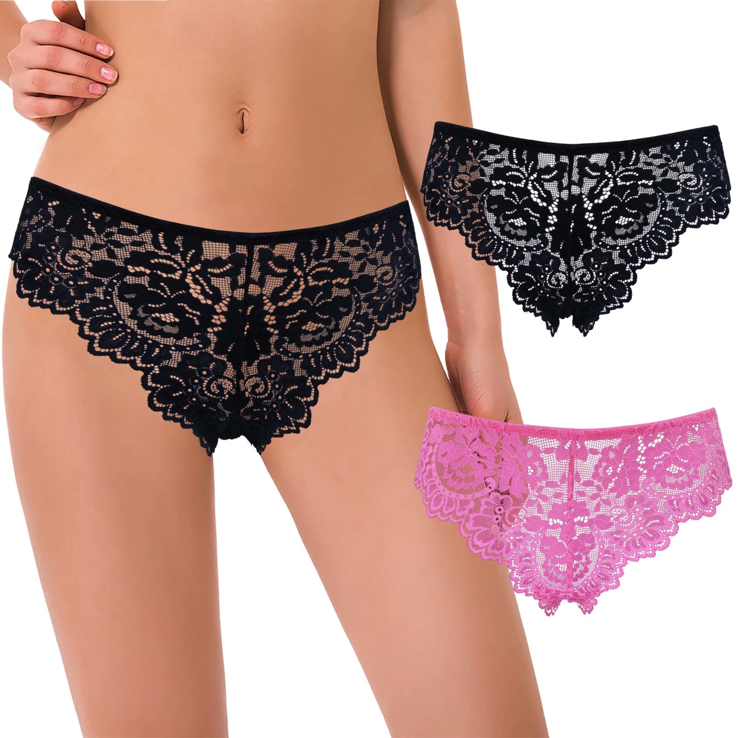 Curve Muse Women's Thong Hipster Underwear Sexy Comfortable - Pack of 2