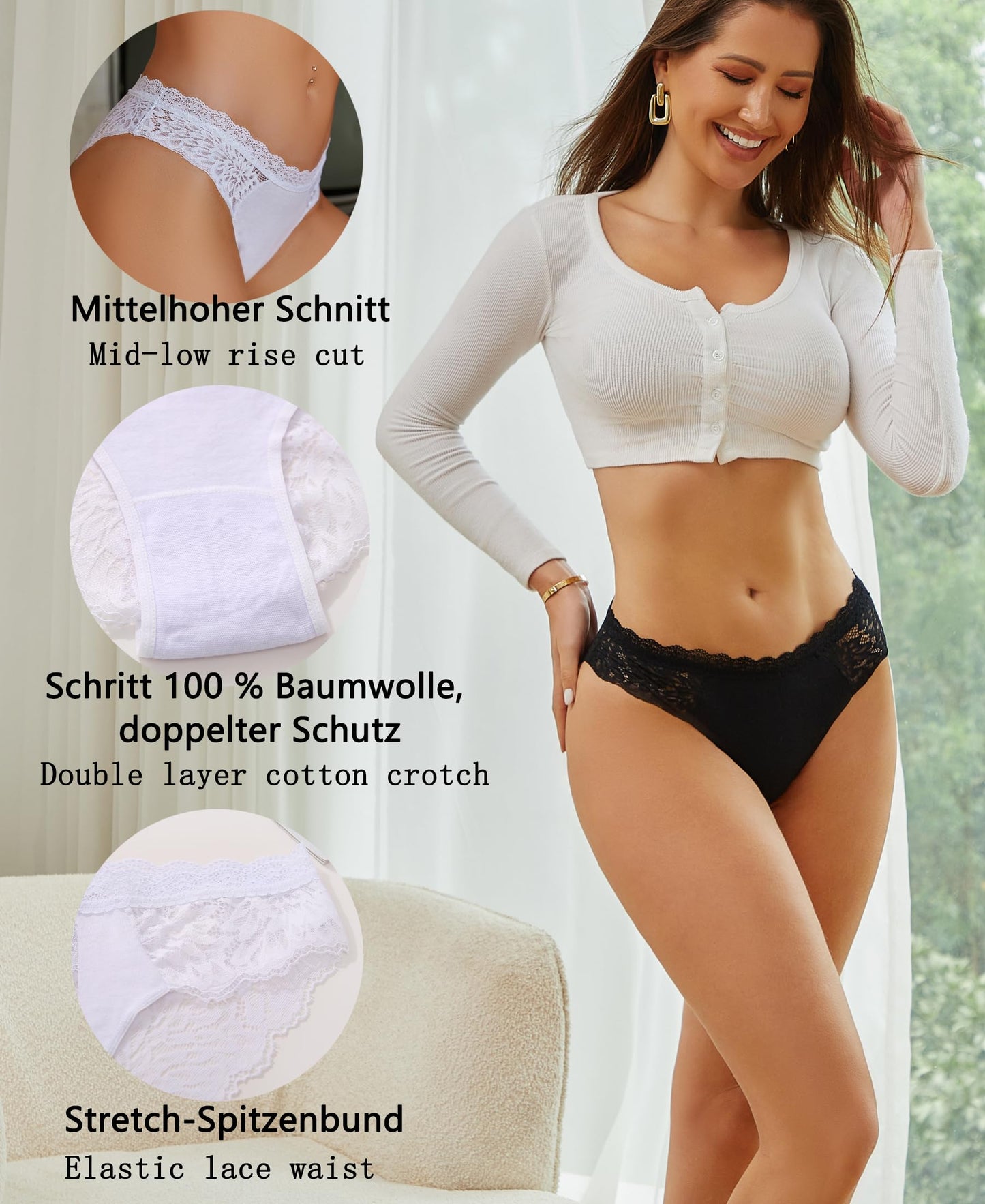 Women's Cotton Lace Underwear Women's Sexy Briefs - Multipack 6