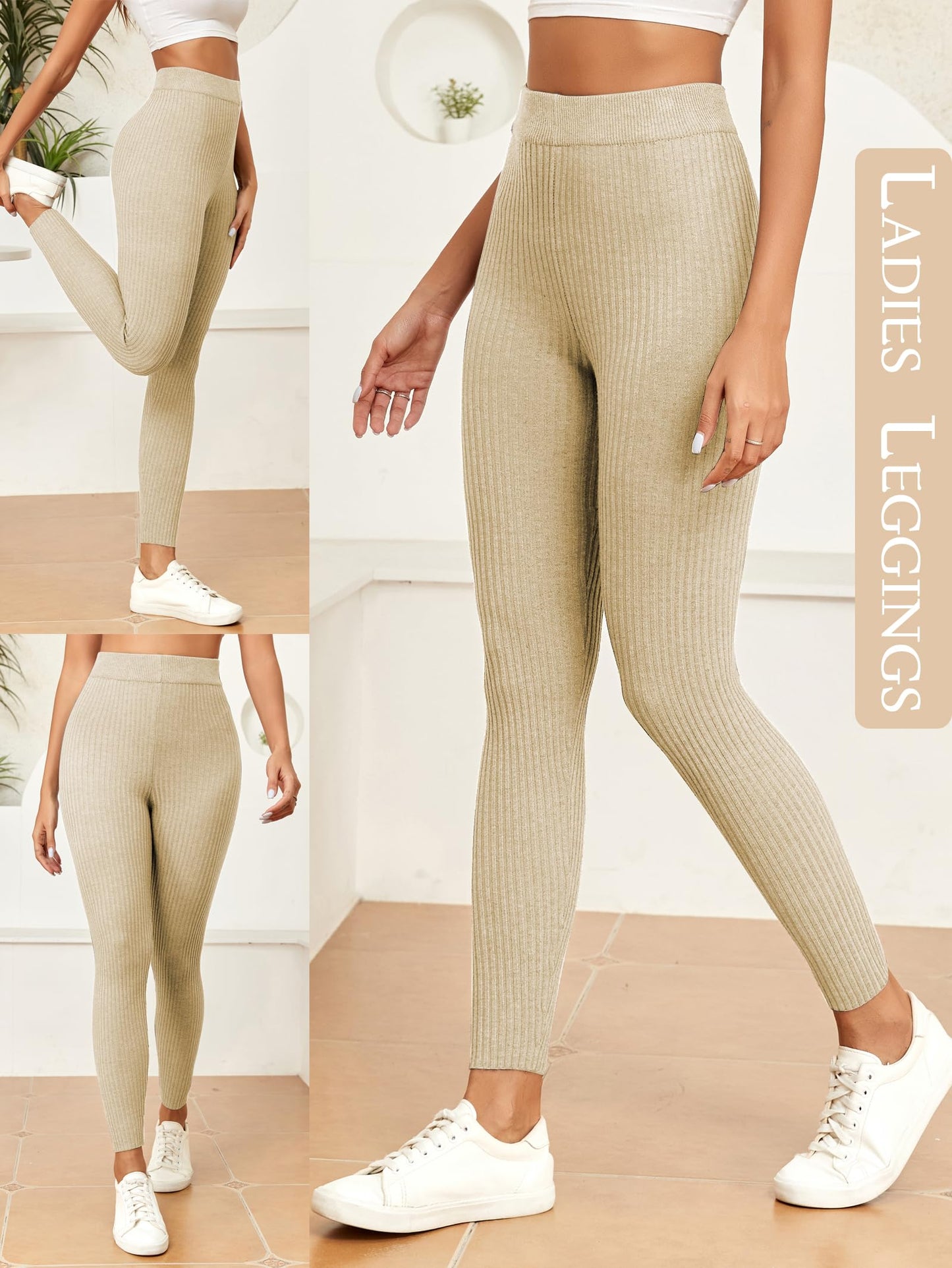 Famulily High-Waisted Ribbed Knit Leggings for Women