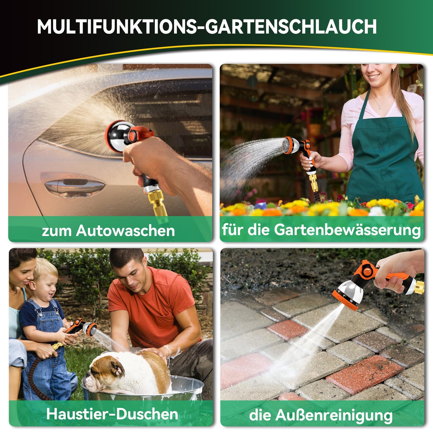 Yofidra Flexibler Gartenschlauch 30m, 3 Lagiger Latex Wasserschlauch mit 3/4 Zoll und 1/2 Zoll Metallanschlüsse, 3450D-Gewebe, Knickfrei, Strapazierfähiger Garden Hose Schlauch mit 10 Düse