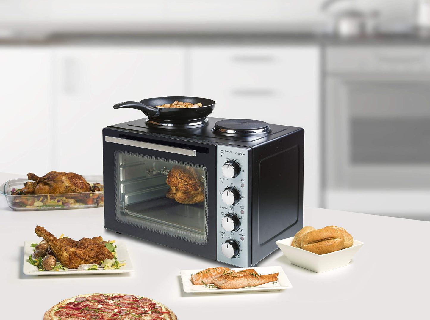 Bestron AOV9 Kompakter Mini-Backofen mit Ober-/Unterhitze, 9 Liter, 800 Watt, Schwarz