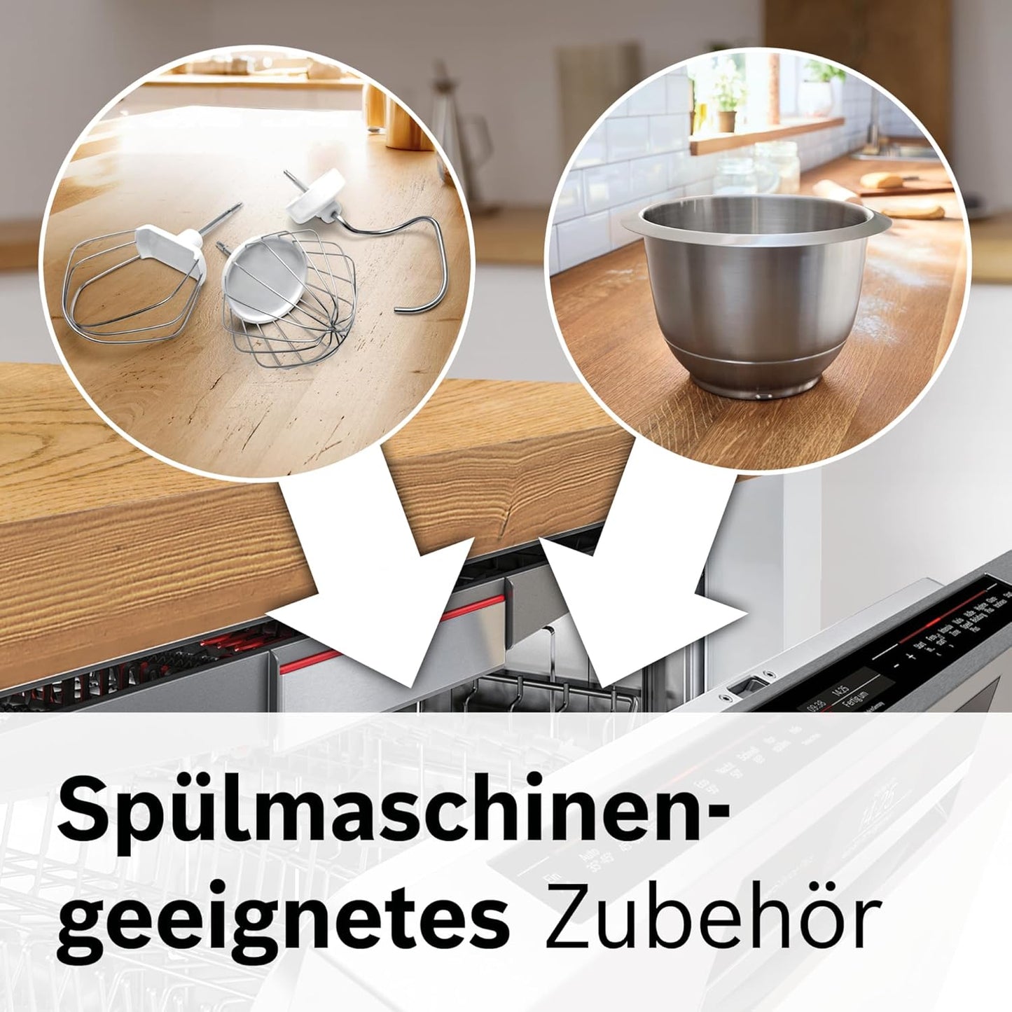 Bosch Küchenmaschine Serie 4, Schüssel 3,9 L, Mixer 1,25 L, Fleischwolf, Zitruspresse, Planetenrührwerk, Knethaken, Schlag-, Rührbesen, Durchlaufschnitzler, 3 Scheiben, 900 W, Silber/Grau