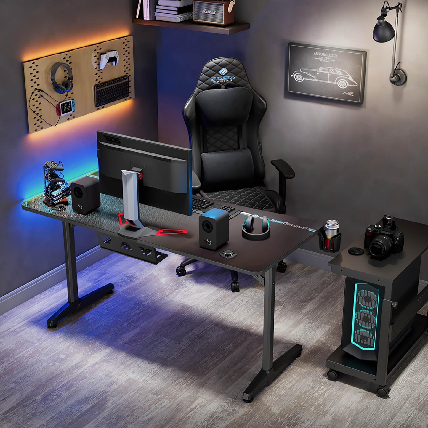 EUREKA ERGONOMIC Gaming Tisch 152×70cm Gaming Schreibtisch Großer Computertisch Ergonomischer PC Tisch Gamer mit Kopfhörerhaken, Getränkehalter für Home Office