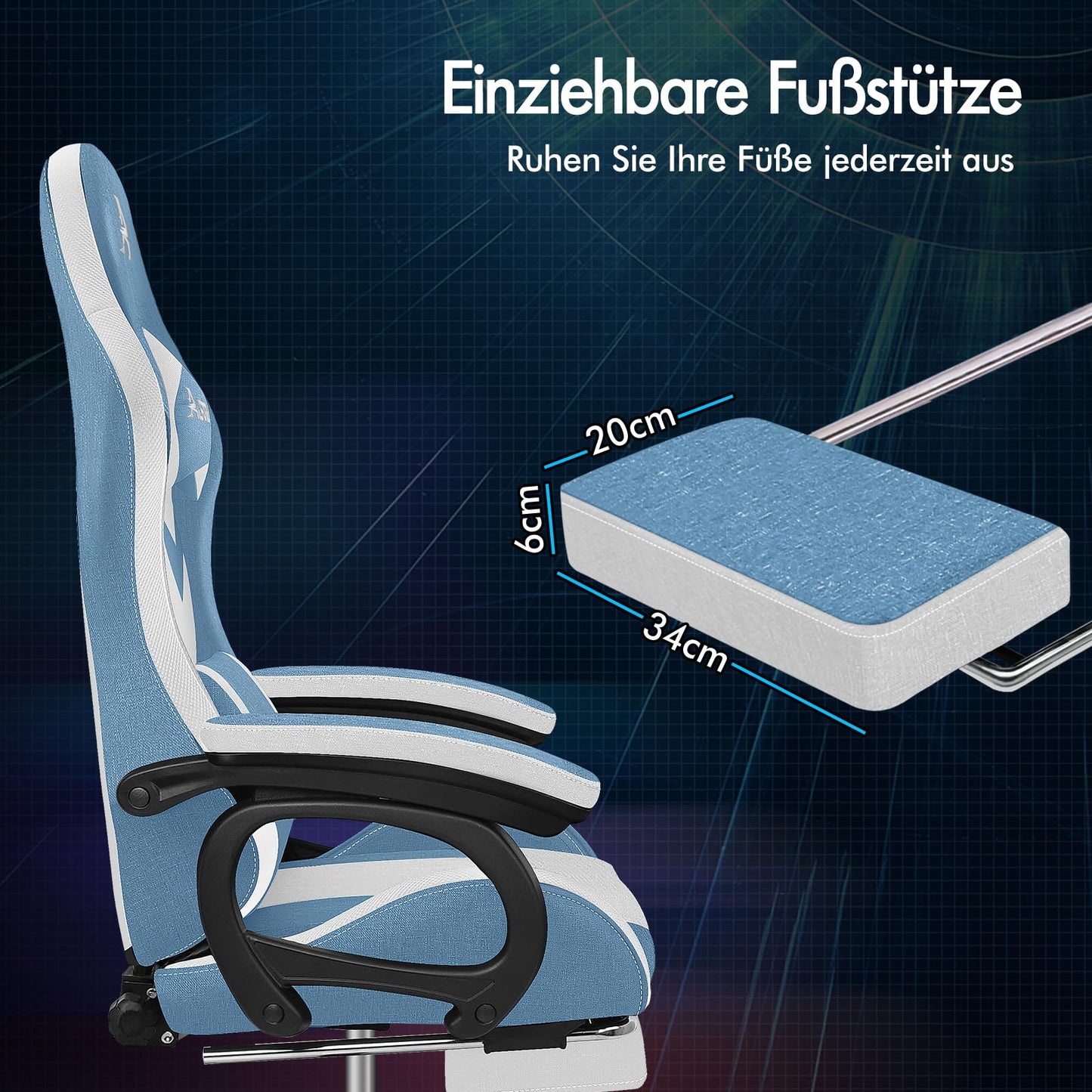 ALFORDSON Gaming Stuhl mit 8-Punkt Massage 12 Farben RGB LED-Licht, Bürostuhl Ergonomisch mit fußstützen, Kopfstütze Lendenkissen für Kinder Erwachsene, Schwarz