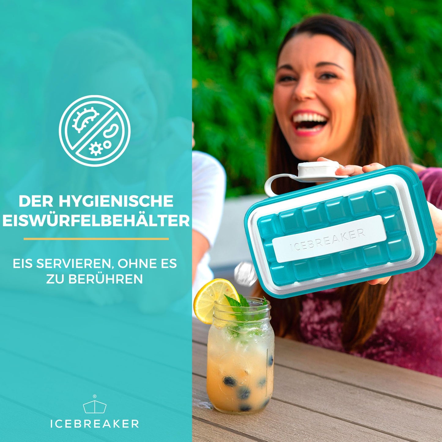 ICEBREAKER POP 2.0 ice cube tray - Make and serve ice without touching the ice - The hygienic ice container for the freezer - Silicone container with lid - 18 ice cubes (2 pieces)