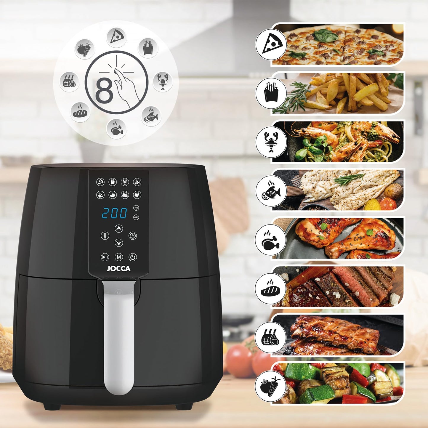 Jocca Heißluftfritteuse Sweet Line, 3,8L Fritteuse, 1450W, 8 Programme, LED Touchscreen, Timer, Rosa