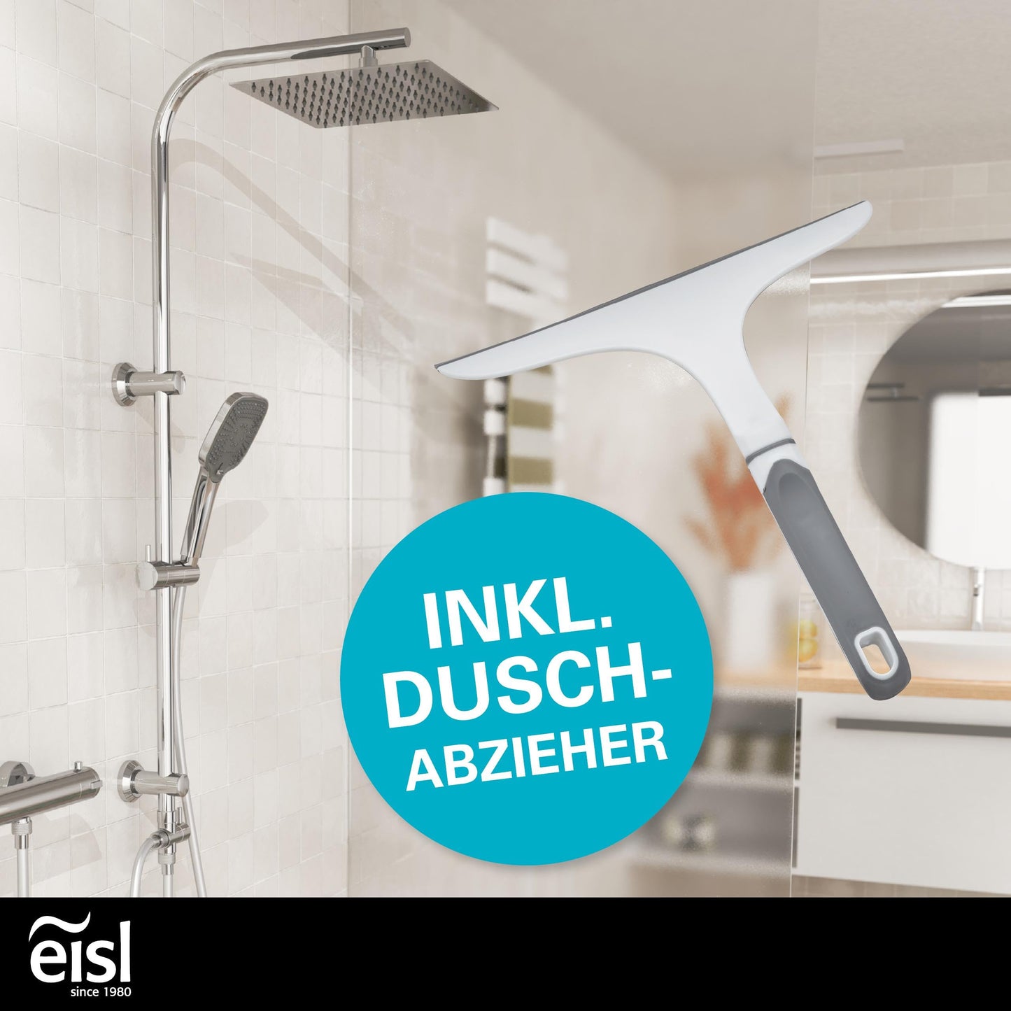 EISL Duschset EASY FRESH, Duschsystem ohne Armatur 2 in 1 mit großer Regendusche (250 x 200 mm) und Handbrause, Regendusche ohne Armatur ideal zum Nachrüsten, komplettes Montageset, Chrom DX12006