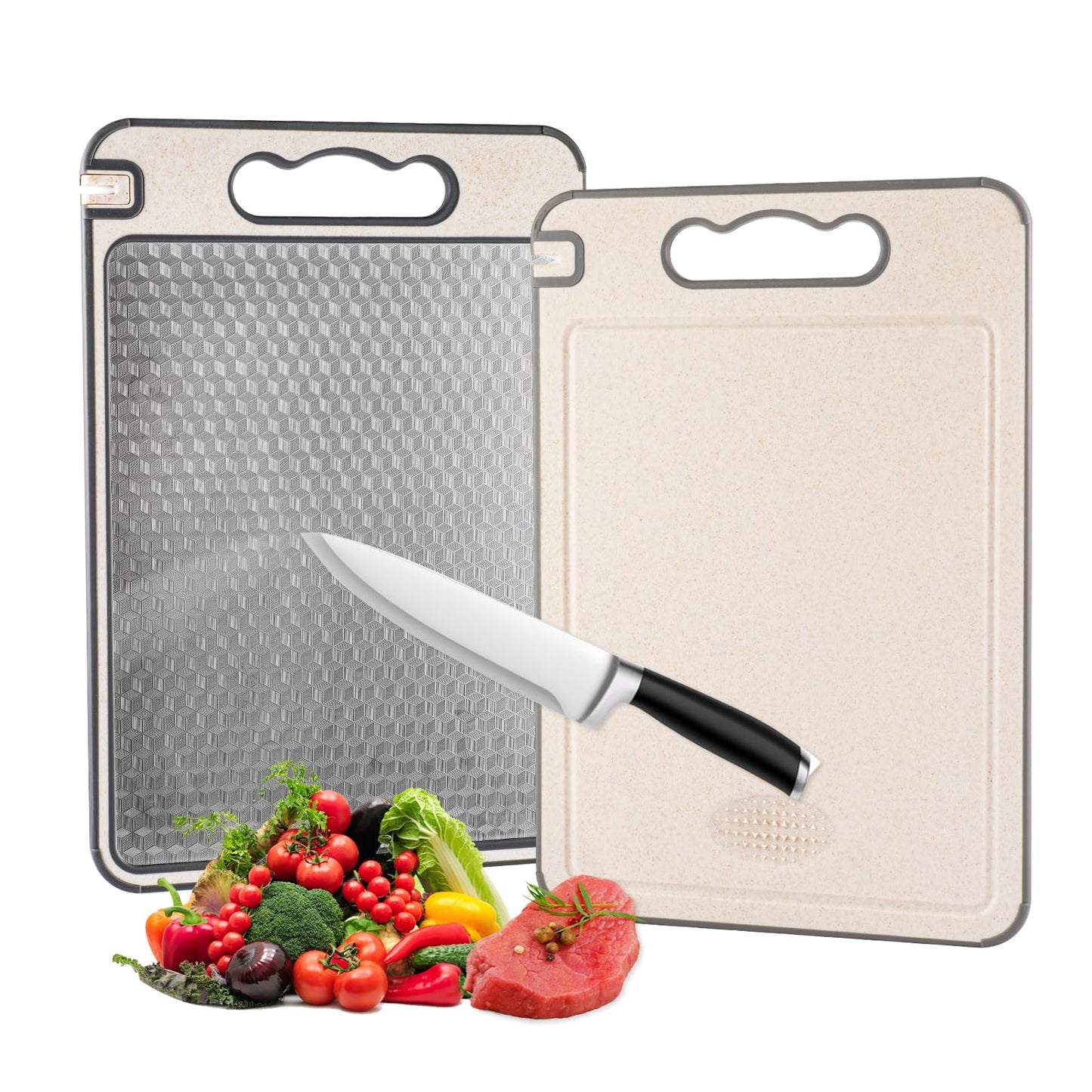 Doppelseitiges Titan-Schneidebrett für Fleisch und Gemüse, robust, kratzfestes Netzdesign für die getrennte Handhabung von Fleisch und Gemüse, spülmaschinenfest cuttingboard