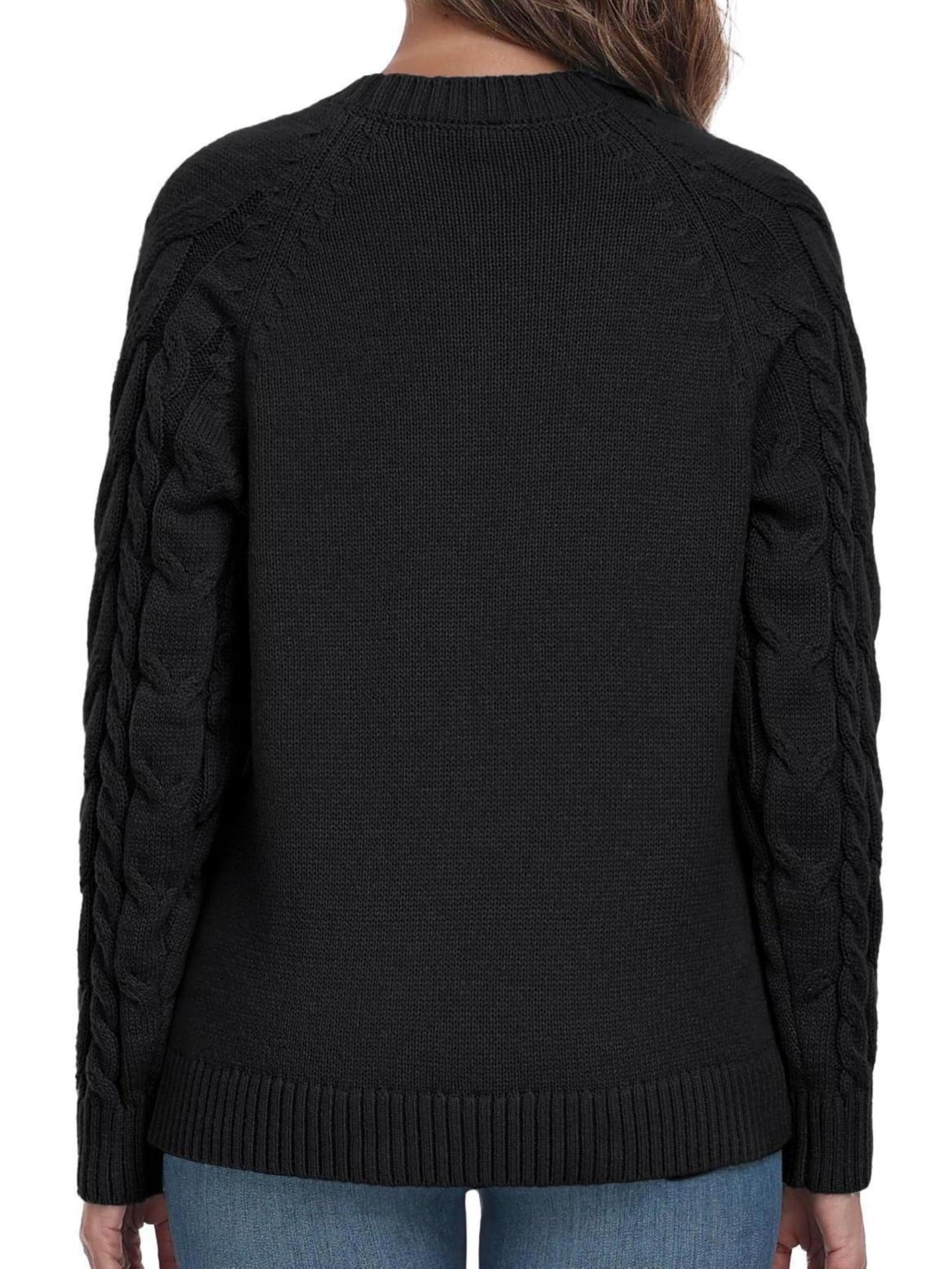 QIXING Women's Cable Knit Sweater – Elegant Long Sleeve Round Neck Winter Pullover