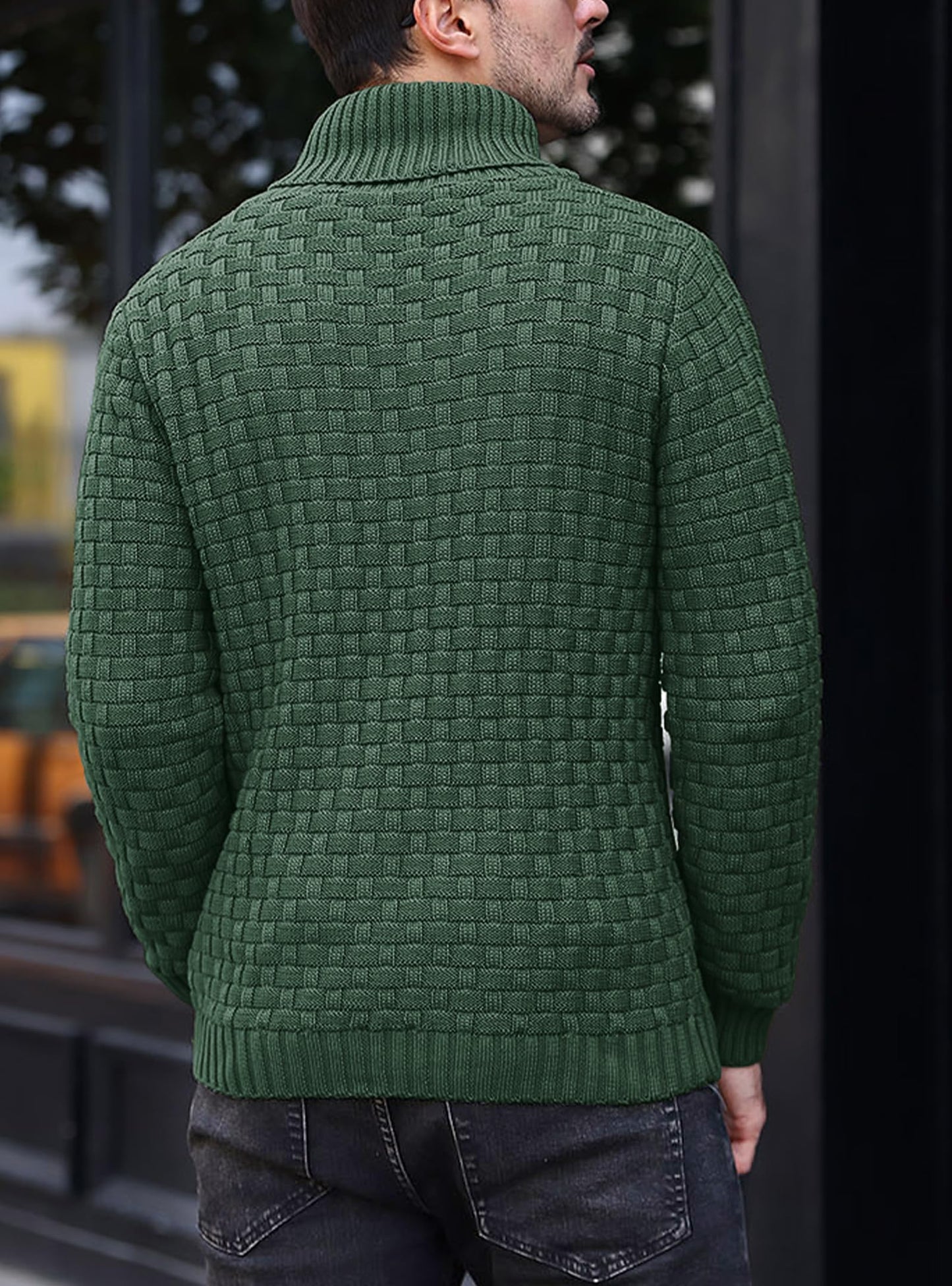 HYPESTFIT Men’s Mock Neck Sweater – Textured Knit Pullover