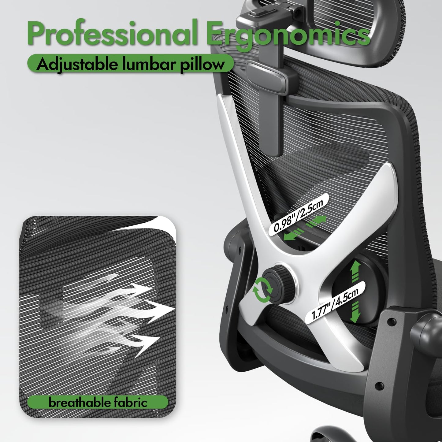TRALT Ergonomischer Bürostuhl - X-förmiger bequemer Computer-Bürostuhl, Gaming-Stuhl, Bürostuhl mit Lendenwirbelstütze, Netz-Bürostuhl mit Kopfstütze (Grau-Silber)