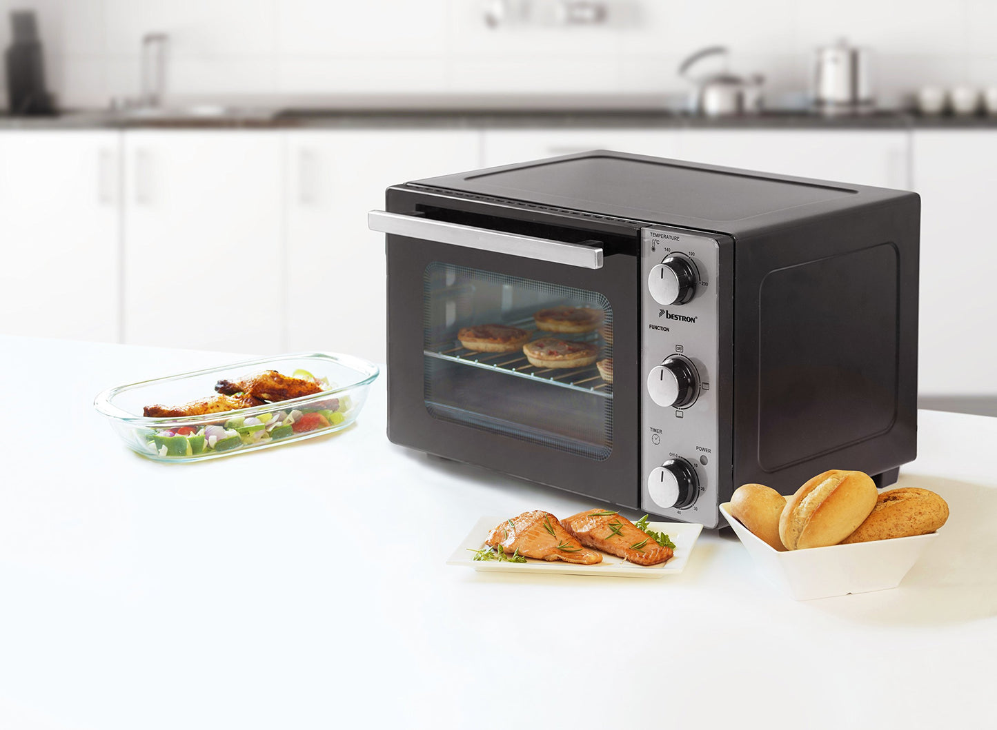 Bestron AOV9 Kompakter Mini-Backofen mit Ober-/Unterhitze, 9 Liter, 800 Watt, Schwarz