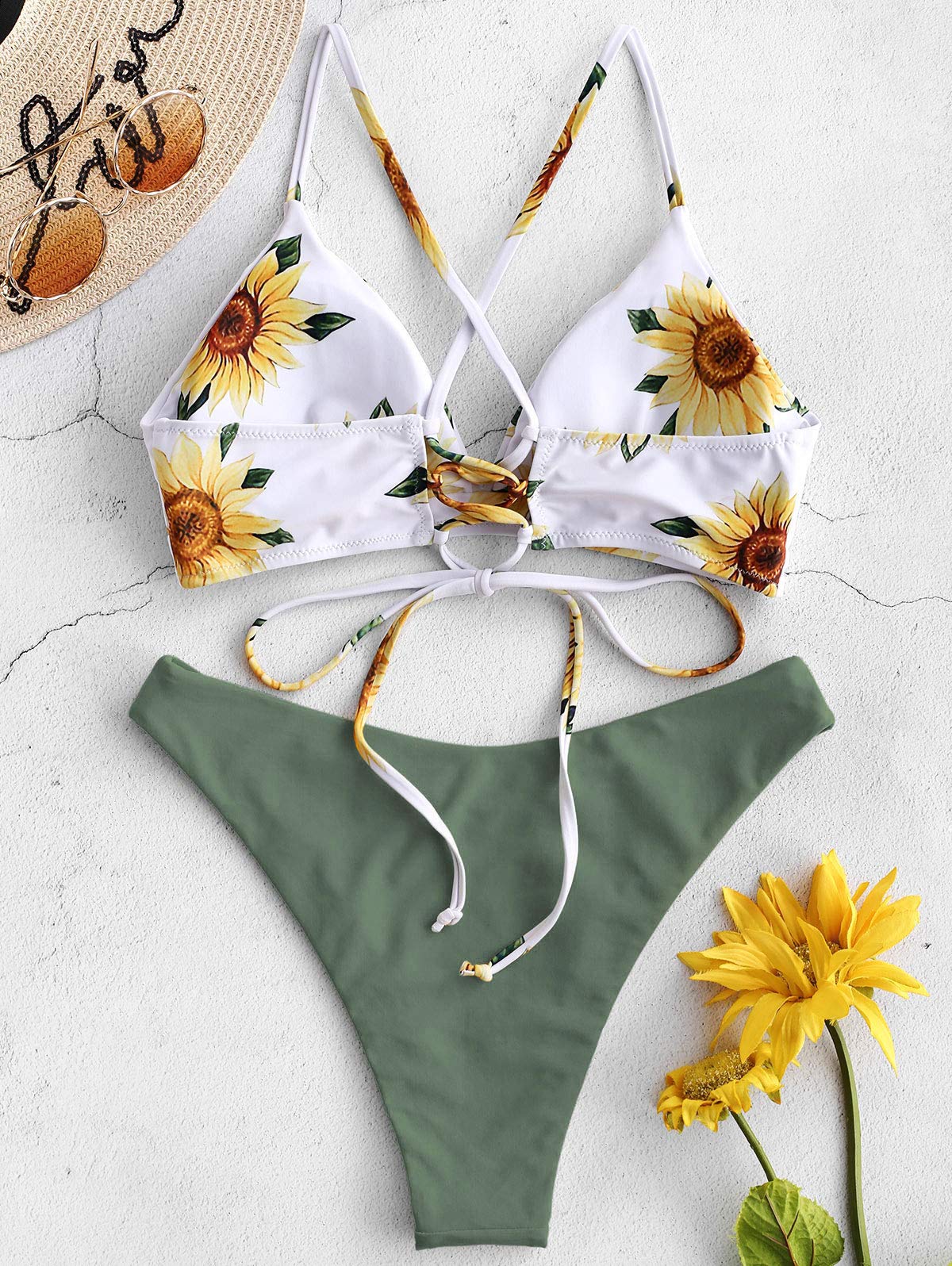 Women’s Two-Piece Bikini Set Sunflower Print Triangle Beach Swimsuit