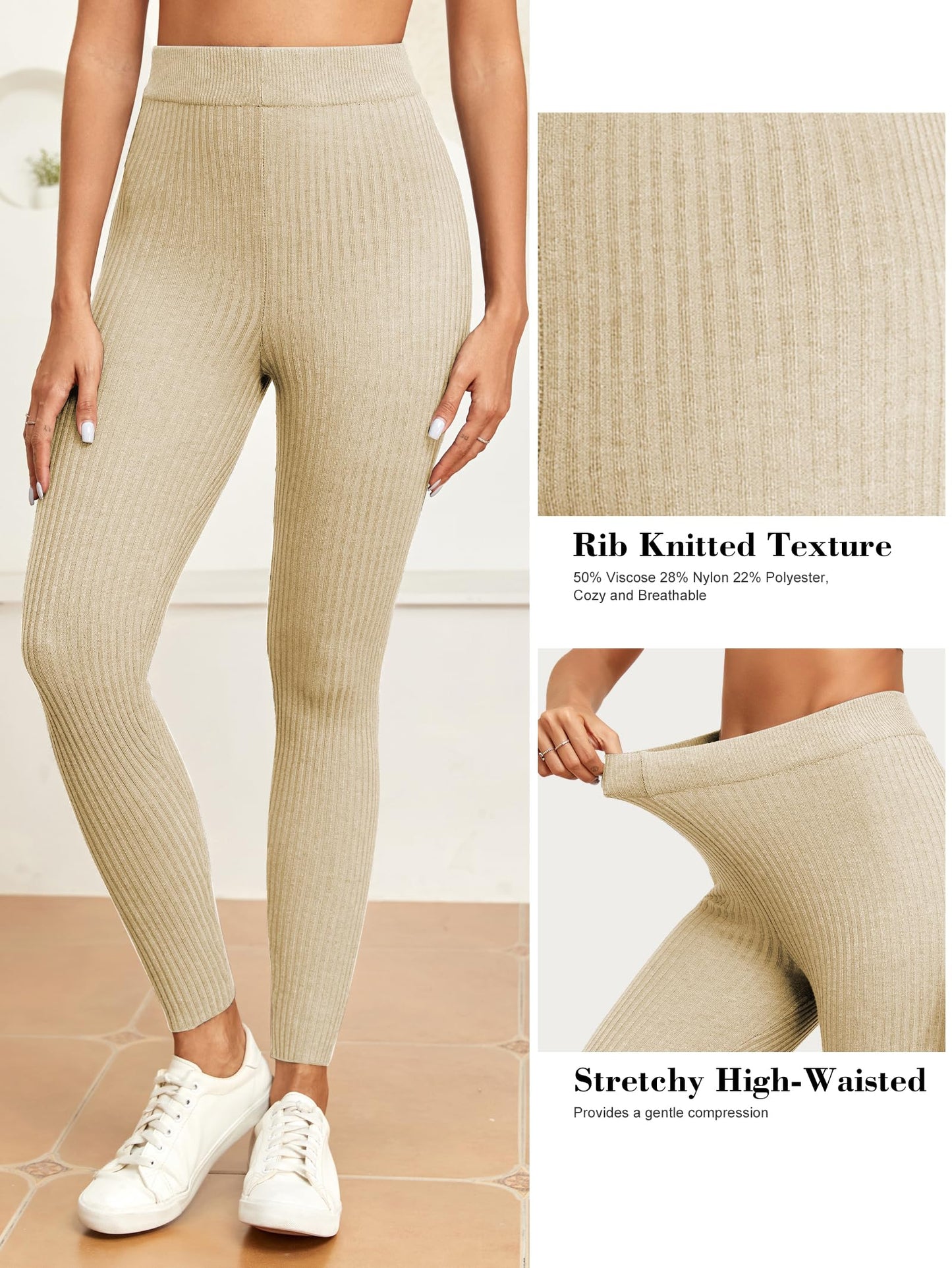 Famulily High-Waisted Ribbed Knit Leggings for Women