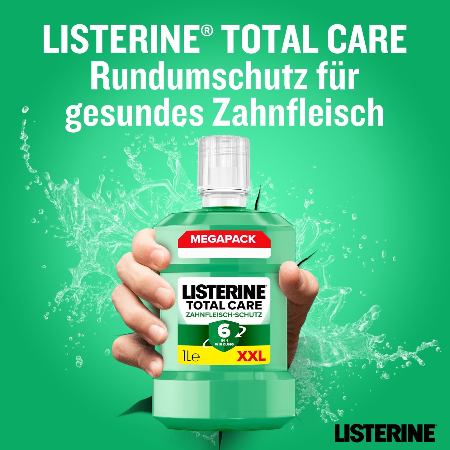 LISTERINE Total Care Zahnfleisch-Schutz (6 x 500 ml), antibakterielle Mundspülung mit Fluorid für gesundes Zahnfleisch, Zahnpflege Mundwasser reduziert Zahnbelag mit 6 in 1 Wirkung