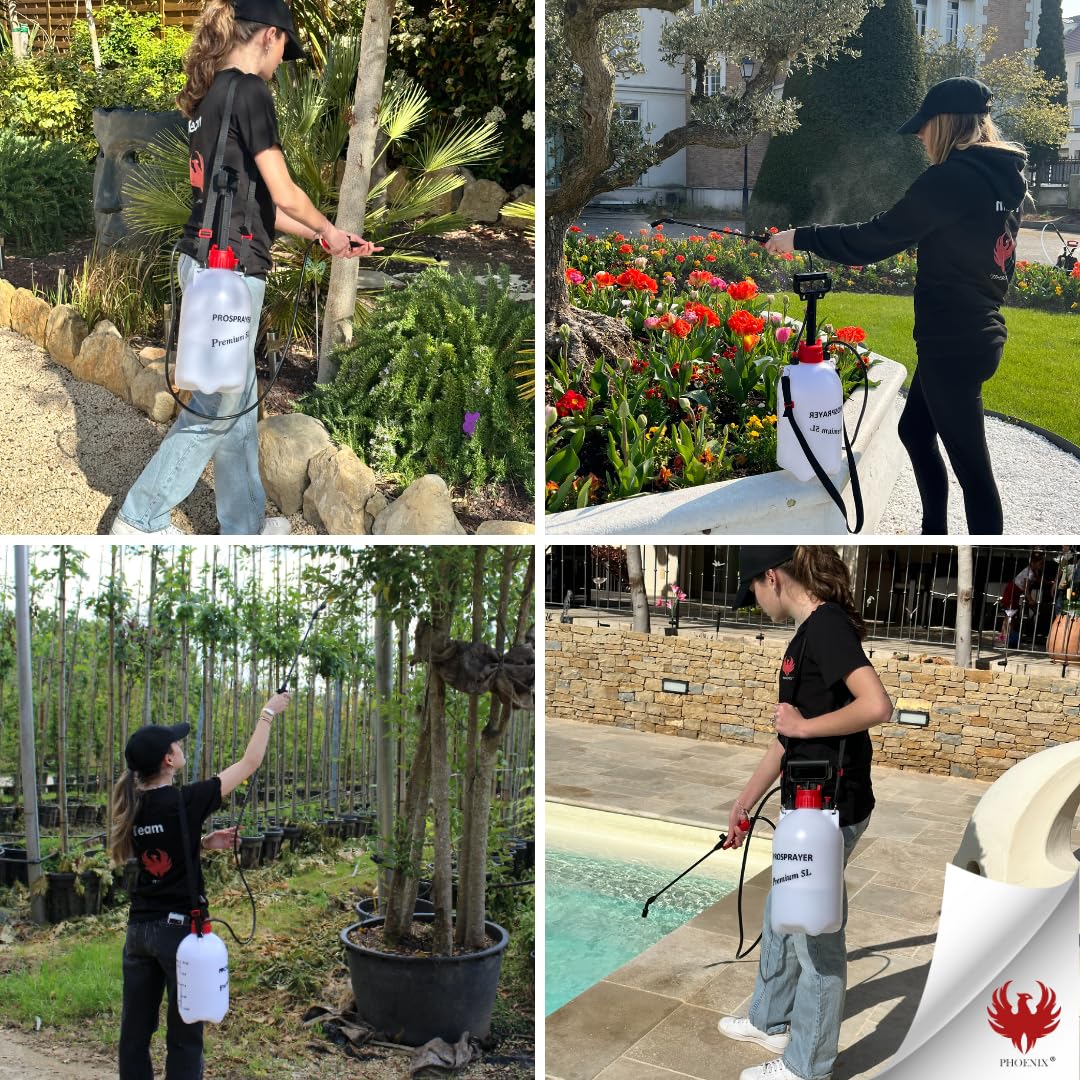 Phoenix - Drucksprüher Manueller Pumpsprühflasche mit Verstellbarer Lanze und Schultergurt - Perfekt für Gartenarbeit, Unkrautbekämpfung, Herbizid- und Insektizid-Anwendung