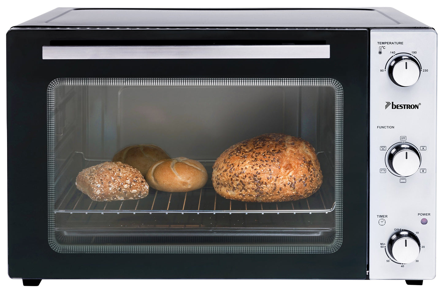 Bestron AOV9 Kompakter Mini-Backofen mit Ober-/Unterhitze, 9 Liter, 800 Watt, Schwarz