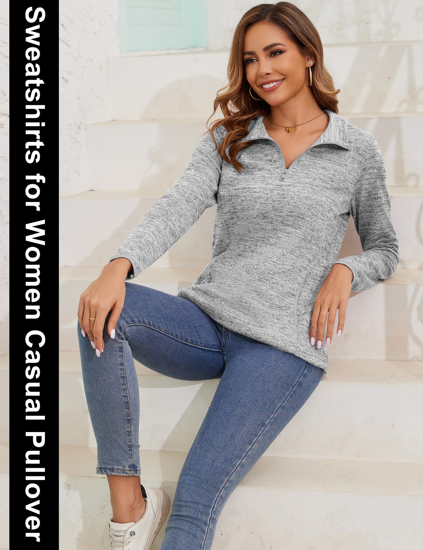iWoo Women’s 1/4 Zip Pullover Sweatshirt – Casual Long Sleeve Top