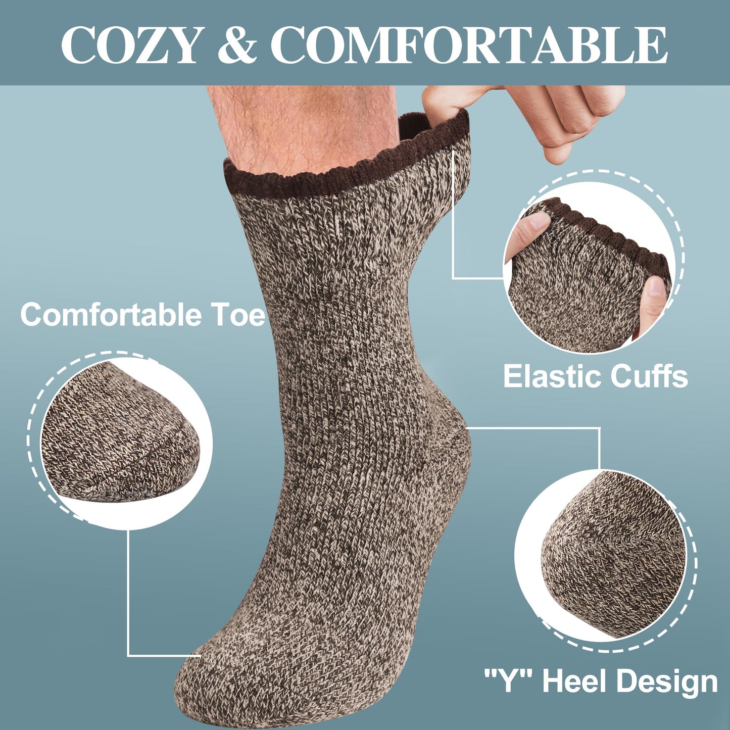 Reamphy 5 Pairs Thermal Wool Socks for Men