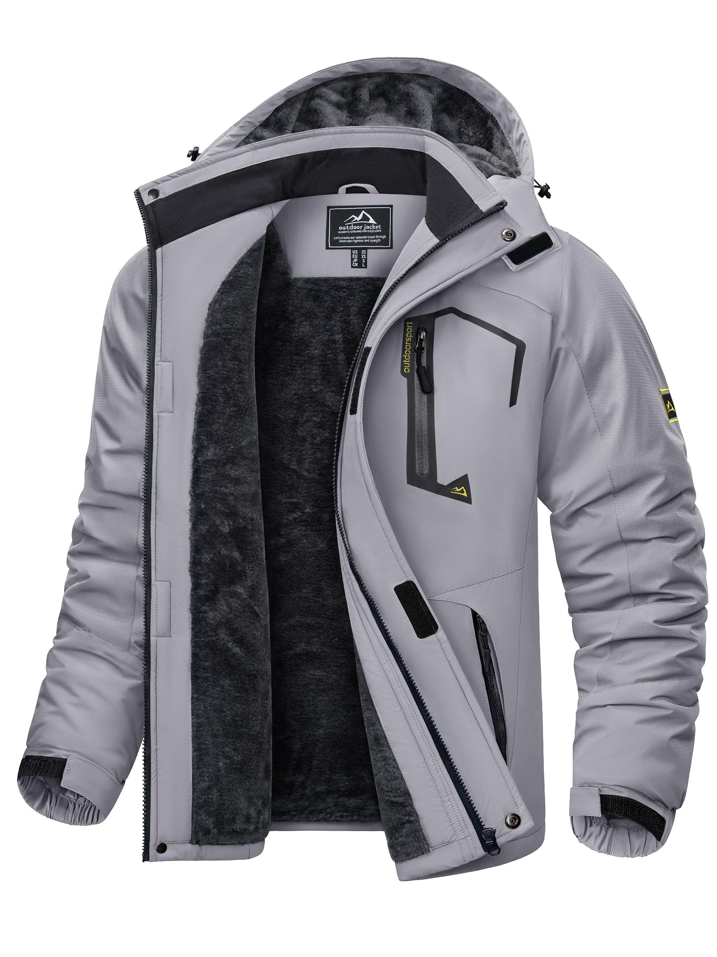 KEFITEVD Herren Skijacke Atmungsaktiv Warm Gefüttert Winterjacke mit Abnehmbarer Kapuze Snowboardjacke Wasserdicht Outdoorjacke