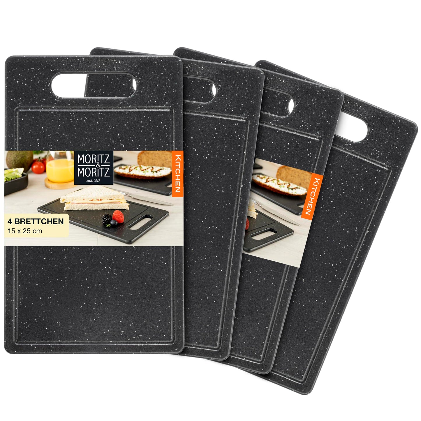 Moritz & Moritz 2x Schneidebrett Kunststoff Set in Granit Optik - 25 x 15 cm - Schneidebretter BPA frei - Frühstücksbrettchen - Schneidebrett Set hygienisch und spülmaschinenfest
