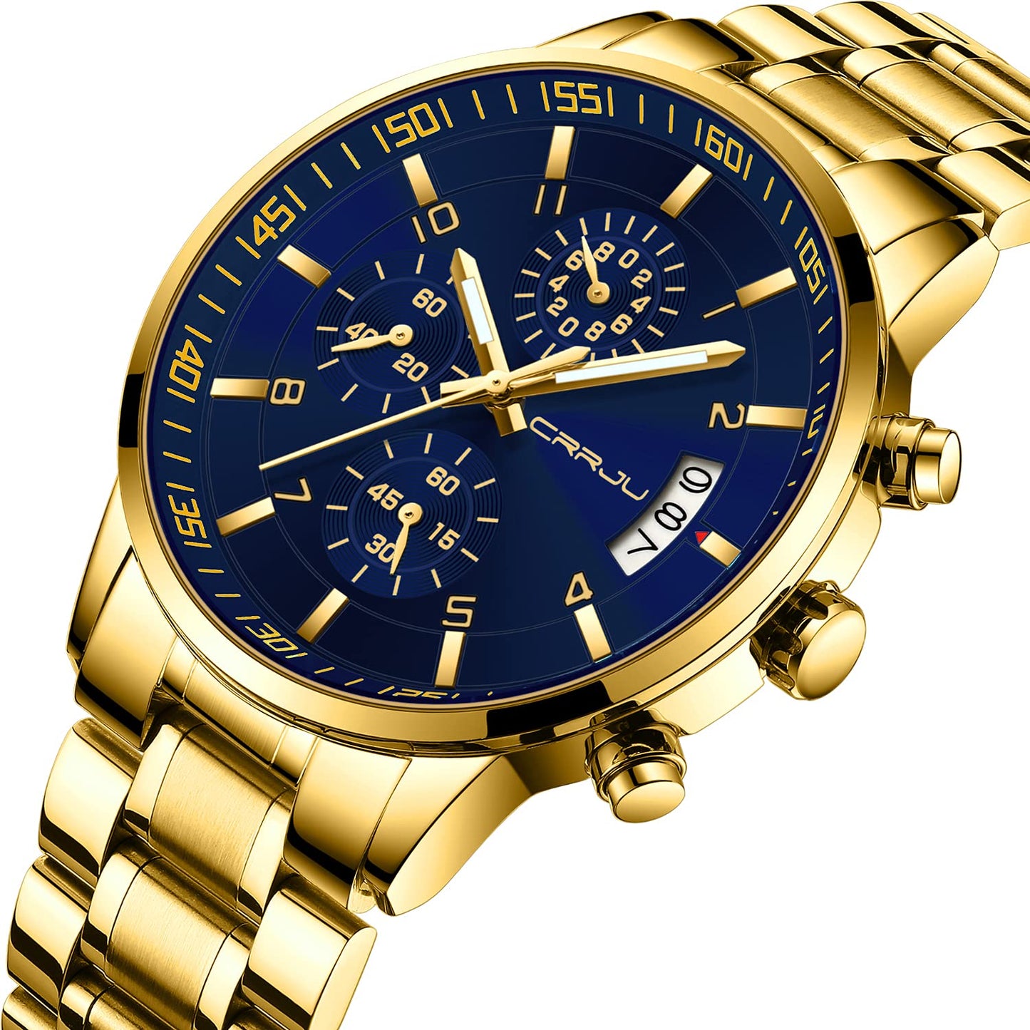 CRRJU Herren Uhr Business Edelstahl wasserdichte Chronographen mit Kalender Armbanduhr Edelstahlband Stoppuhr Analog Quarzuhr