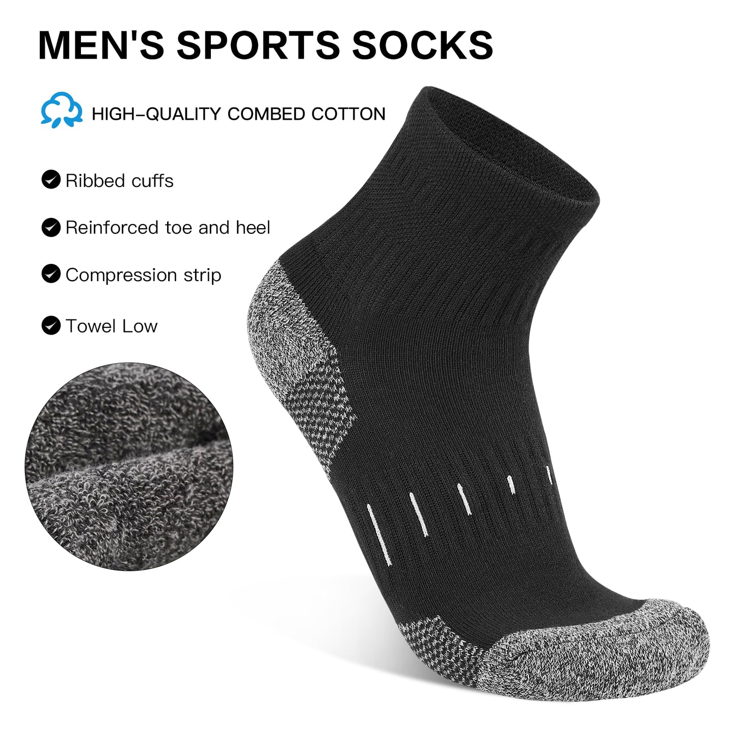 YOJOOM Men's Quarter Sports Socks 6 Pairs