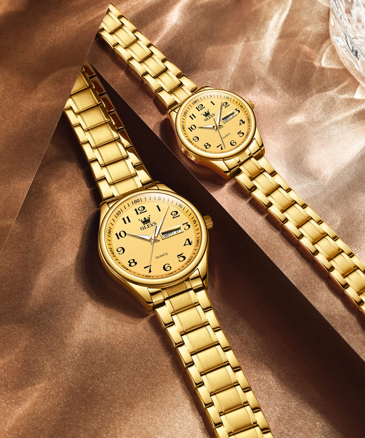 OLEVS Damenuhren Gold Silber Leicht zu Lesen Armbanduhren für Damen mit Kleines Gesicht Tag Datum Edelstahlband wasserdichte