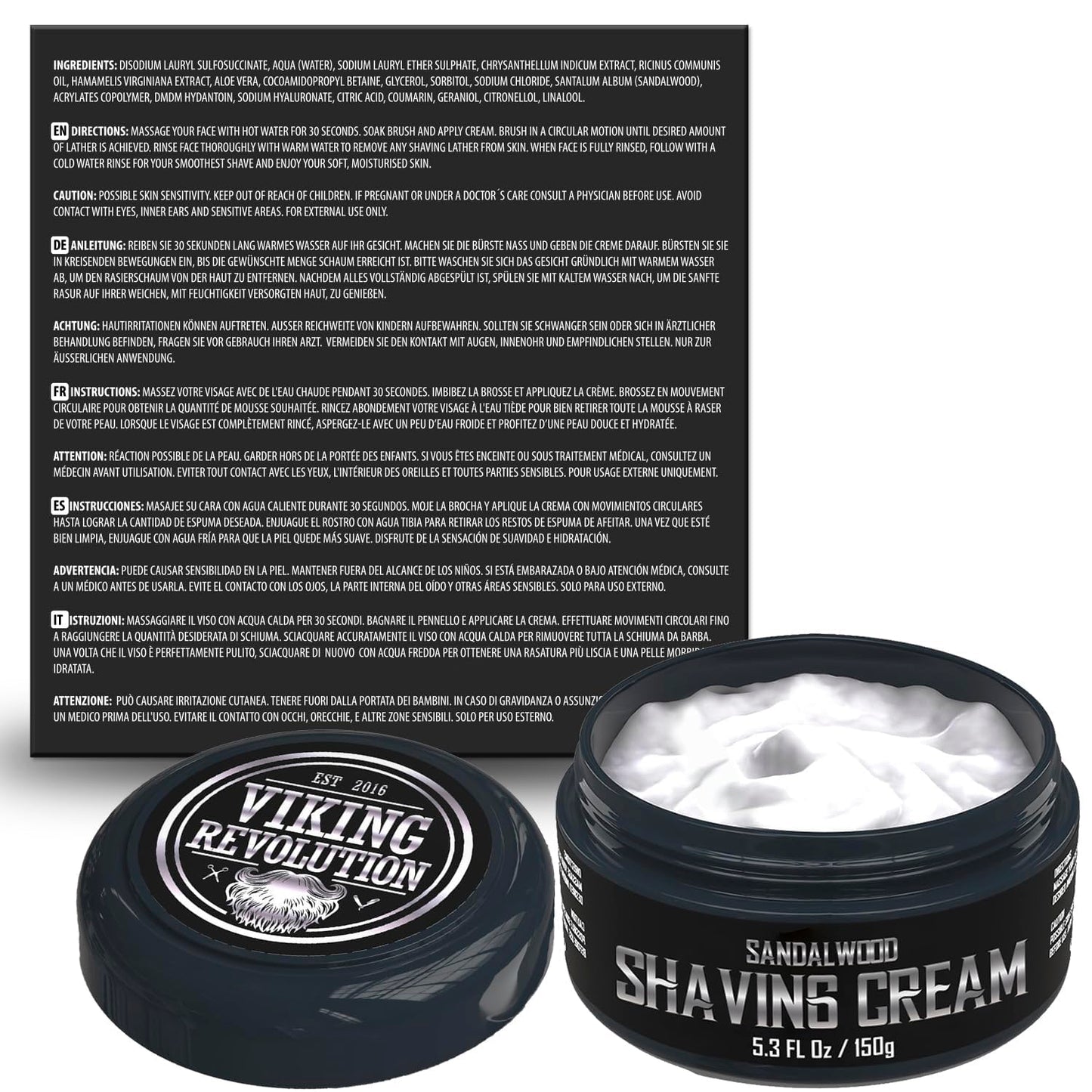 Viking Revolution - Luxus-Rasiercreme Männer - Sandelholzduft - Weiche, Glatte & Seidige Shaving Cream Men - Reichhaltiger Schaum für die Sanfteste Rasur - 150 g