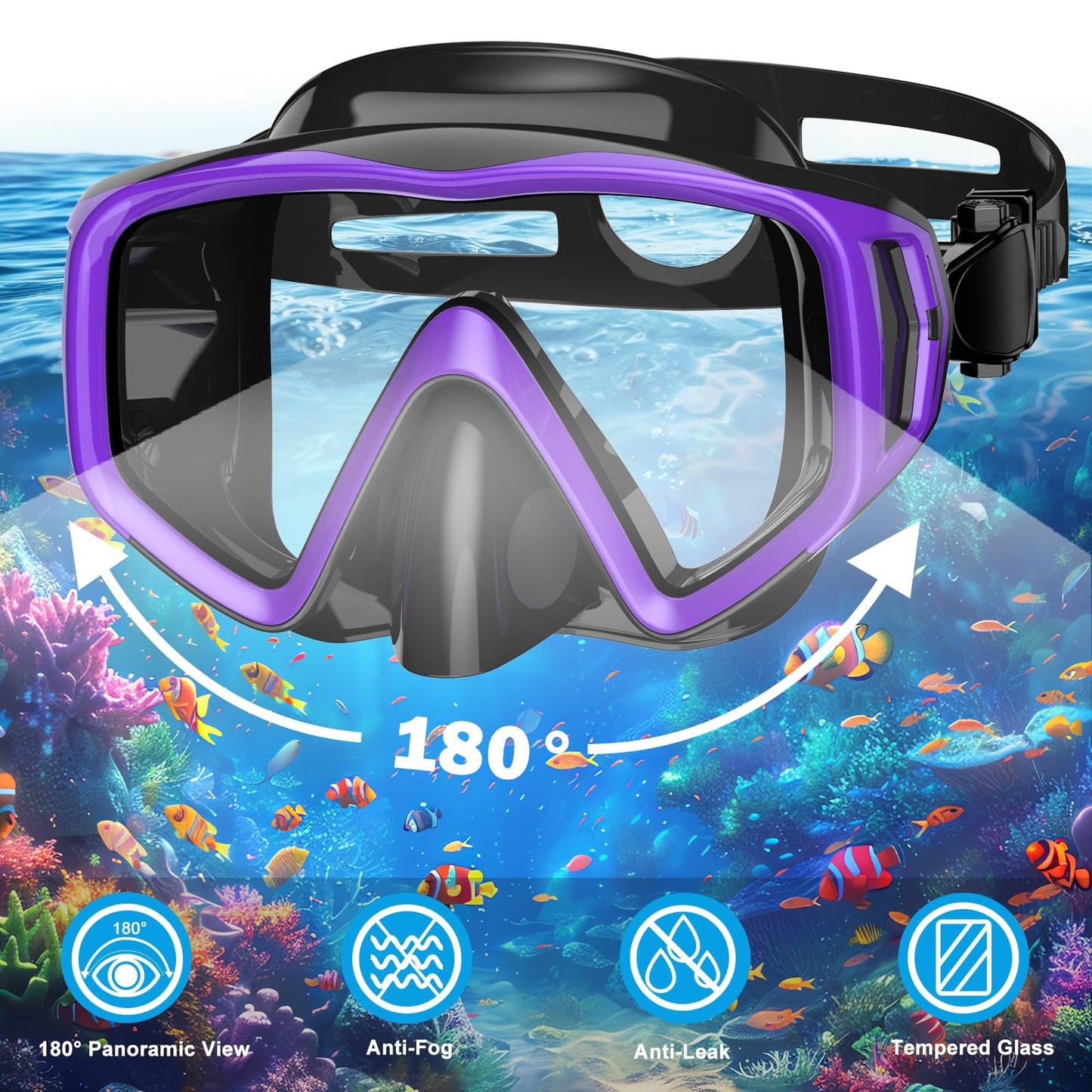 JEMULICE Schnorchelset Erwachsene, Schnorcheln Set mit Taucherbrille und Dry Schnorchel für Herren und Damen, Anti-Leck & Anti-Fog Tauchmaske aus Gehärtetem Glas für Tauchen, Schnorcheln und Schwimmen