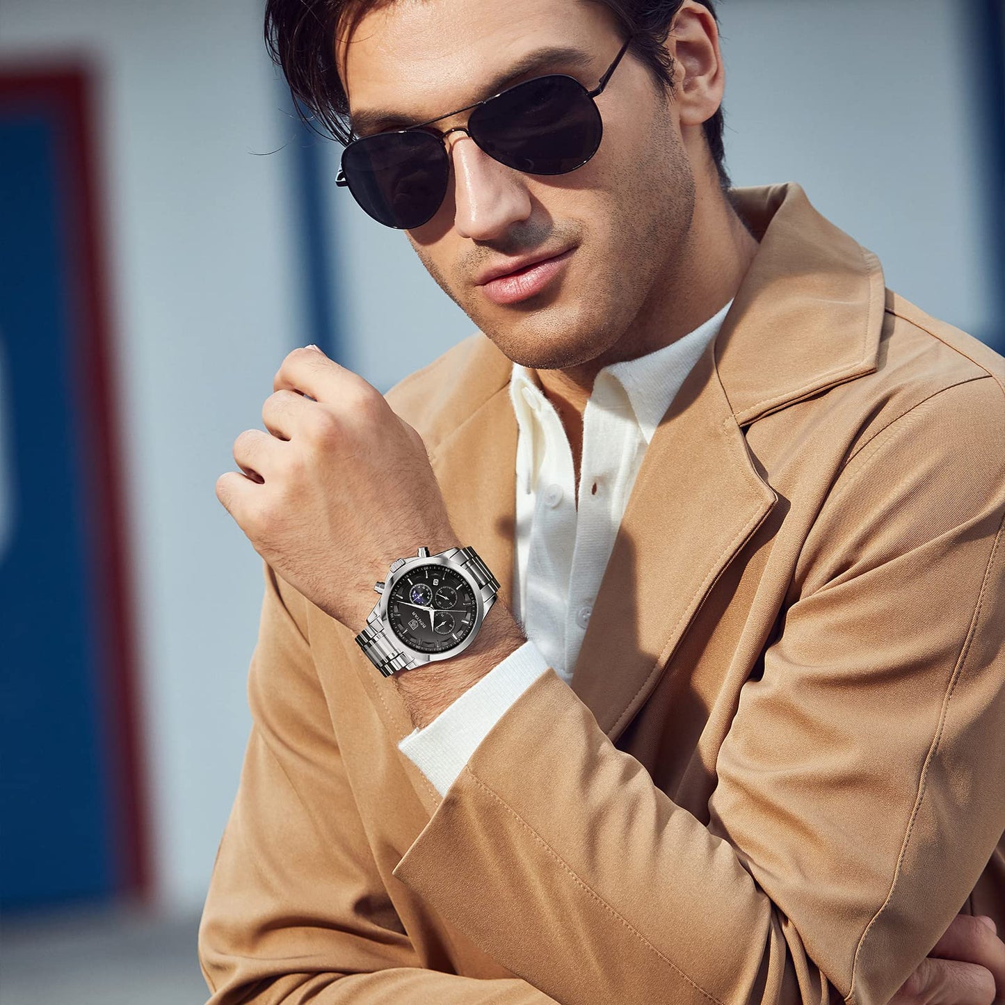 BY BENYAR Uhren Herren Chronograph Analog Quarz Wasserdicht Armbanduhr Herren Mode Lässig Business Herrenuhr mit Kalender Lederarmband/Edelstahlarmband Uhr Geschenk für Männer