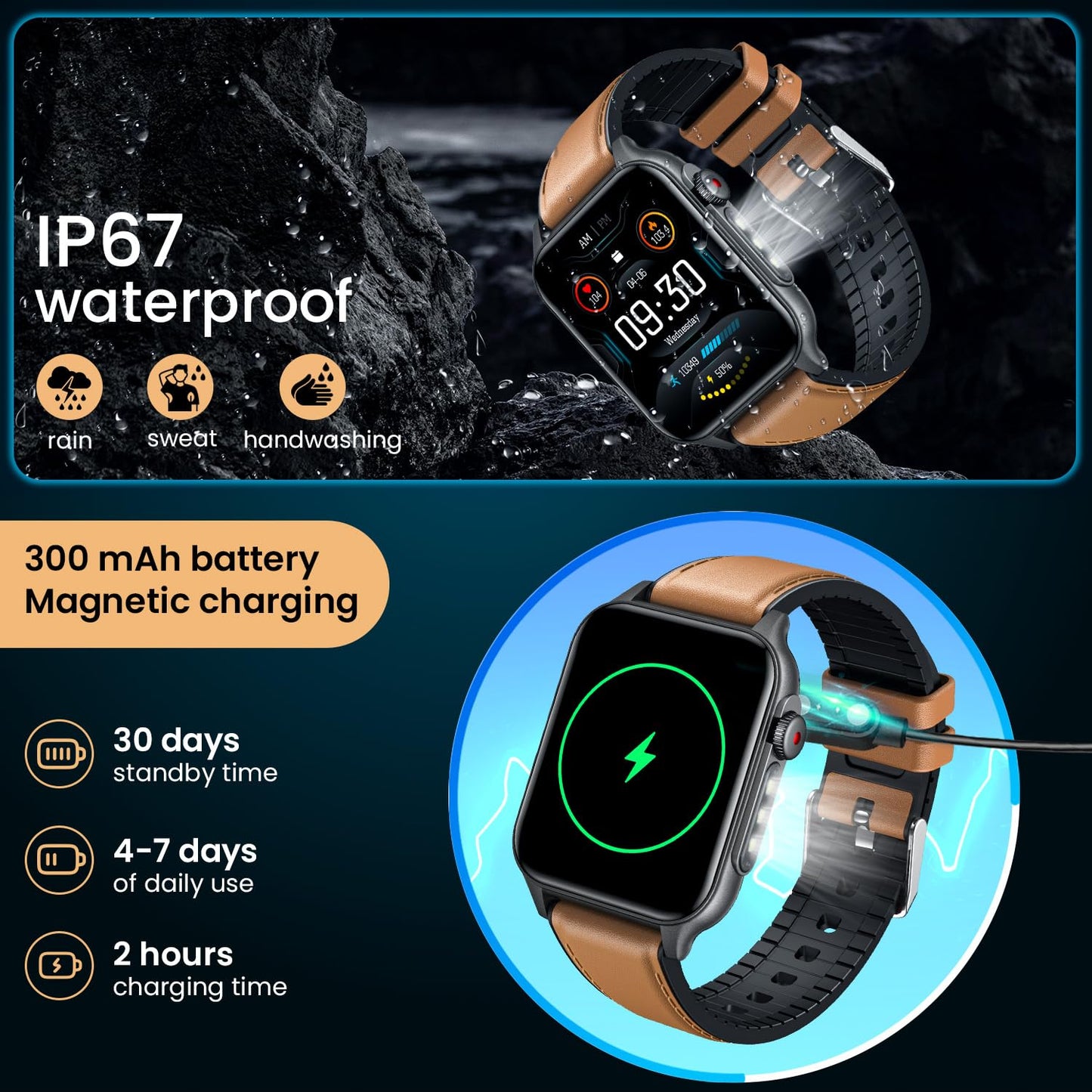 Smartwatch Herren Uhr Fitnessuhr Armbanduhr: Smart Watch Uhren Herrenuhr 1,93" Touchscreen mit Automatik Wasserdicht Schrittzähler Outdoor Sport Fitness Tracker Telefonfunktion Kompatibel Android iOS