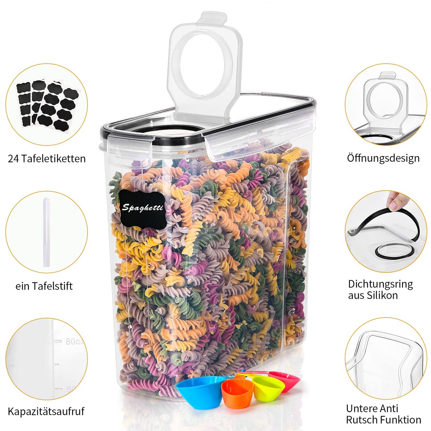 Storage Jars with Lid, Airtight, Large, 4 L, Set of 4, BPA-Free, Storage Box, Kitchen, Moth-Proof Kitchen Organiser, Flour, Spaghetti Cornflakes, Cereal Storage, Storage Container with Labels