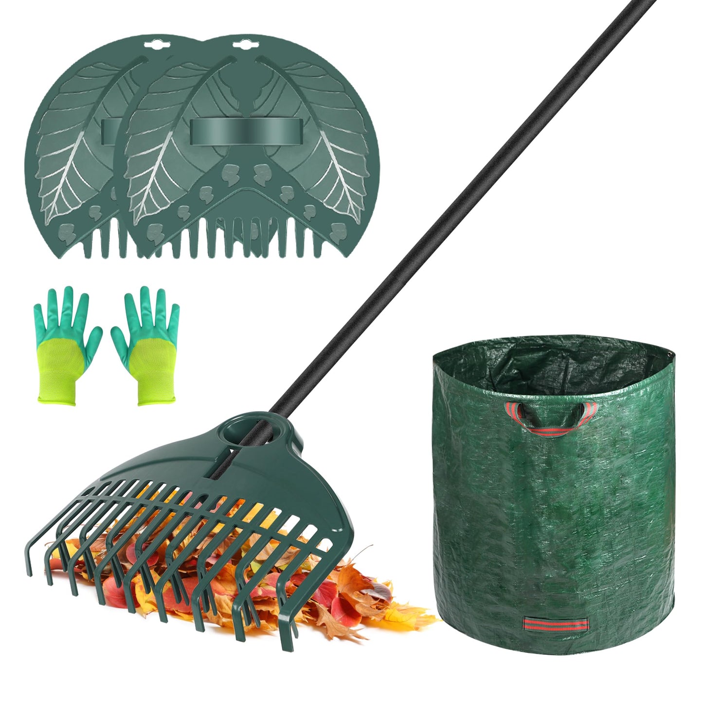 ORIENTOOLS Garten Laubrechen, Garten Rechen für Rasen Laub mit verstellbarem Griff 107 bis 156 cm Rechen, 22 Starke Zinken Kunststoff Kopf Strauch Rechen, Landschaftsbesen für Rasen und Blätter