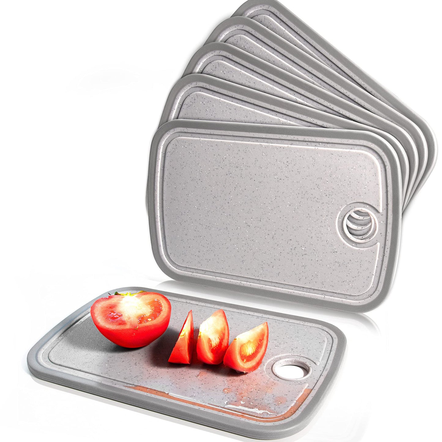 DIFULI Schneidebrett Set 3-teilig Granitoptik, 100% Rutschfeste Aufkleber und Saftkanal, BPA-Free, mit Griff Schneidebretter Kunststoff Antibakteriell, Küchenzubehör, Küchen Gadgets, Küchenhelfer