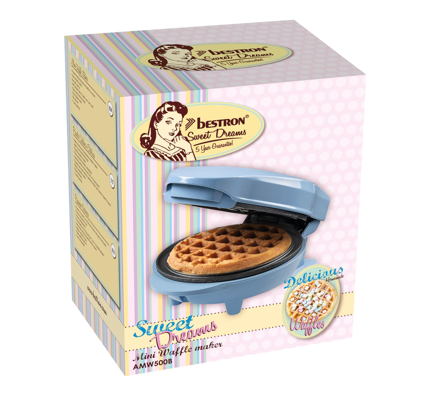 Bestron Mini-Waffeleisen für klassische Waffeln, kleiner Waffelmaker mit Antihaftbeschichtung, für Kindergeburtstage, Familienfeiern, Ostern oder Weihnachten, Retro Design, 550 Watt, Farbe: Rosa