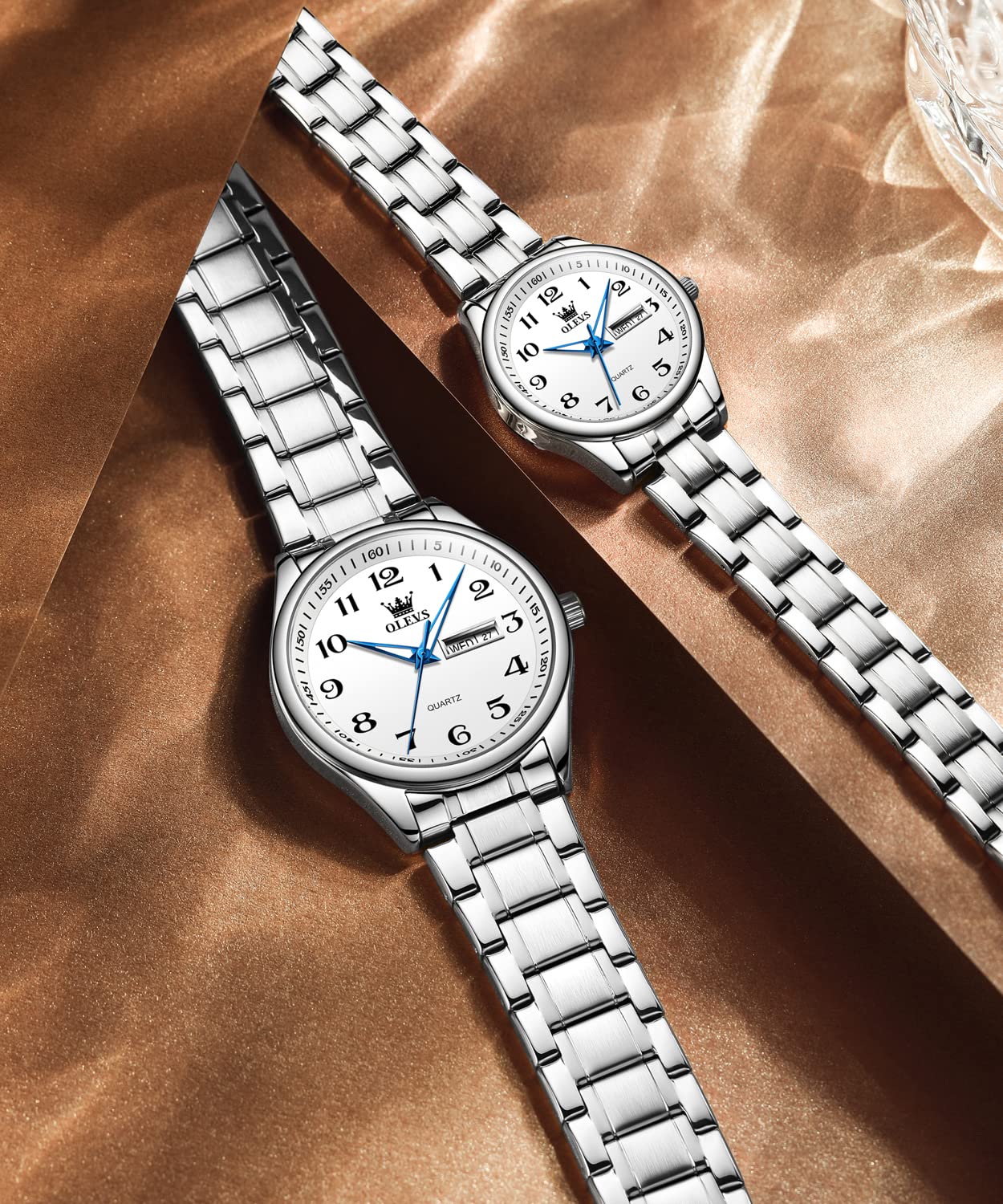 OLEVS Damenuhren Gold Silber Leicht zu Lesen Armbanduhren für Damen mit Kleines Gesicht Tag Datum Edelstahlband wasserdichte