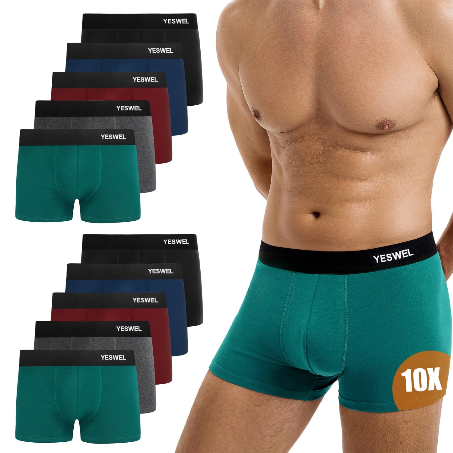 YESWEL Men’s Boxer Shorts 10-Pack