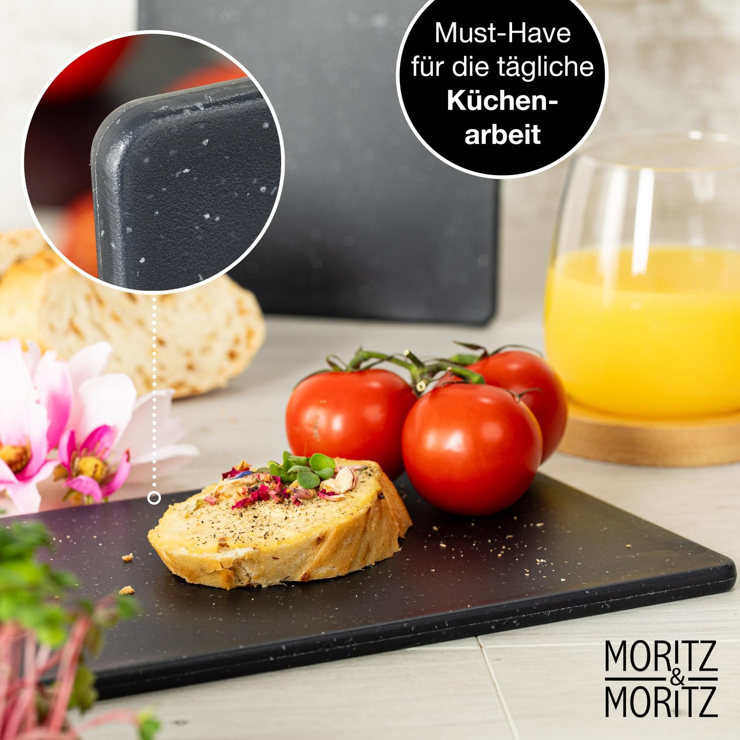 Moritz & Moritz 2x Schneidebrett Kunststoff Set in Granit Optik - 25 x 15 cm - Schneidebretter BPA frei - Frühstücksbrettchen - Schneidebrett Set hygienisch und spülmaschinenfest