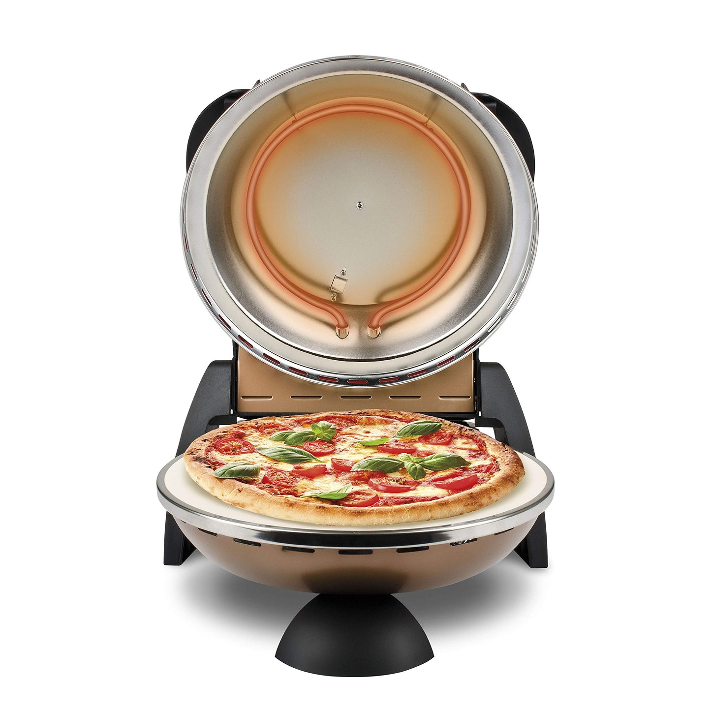 G3 FerrariPizza Äußern Vergnügen, Ofen Pizza, 1200 W, 400°C, Felsen Feuerfest (durchmesser 31 cm), Timer 5', Kochbuch inbegriffen, Schwarz, 31.6 x 31.6 x 25 cm