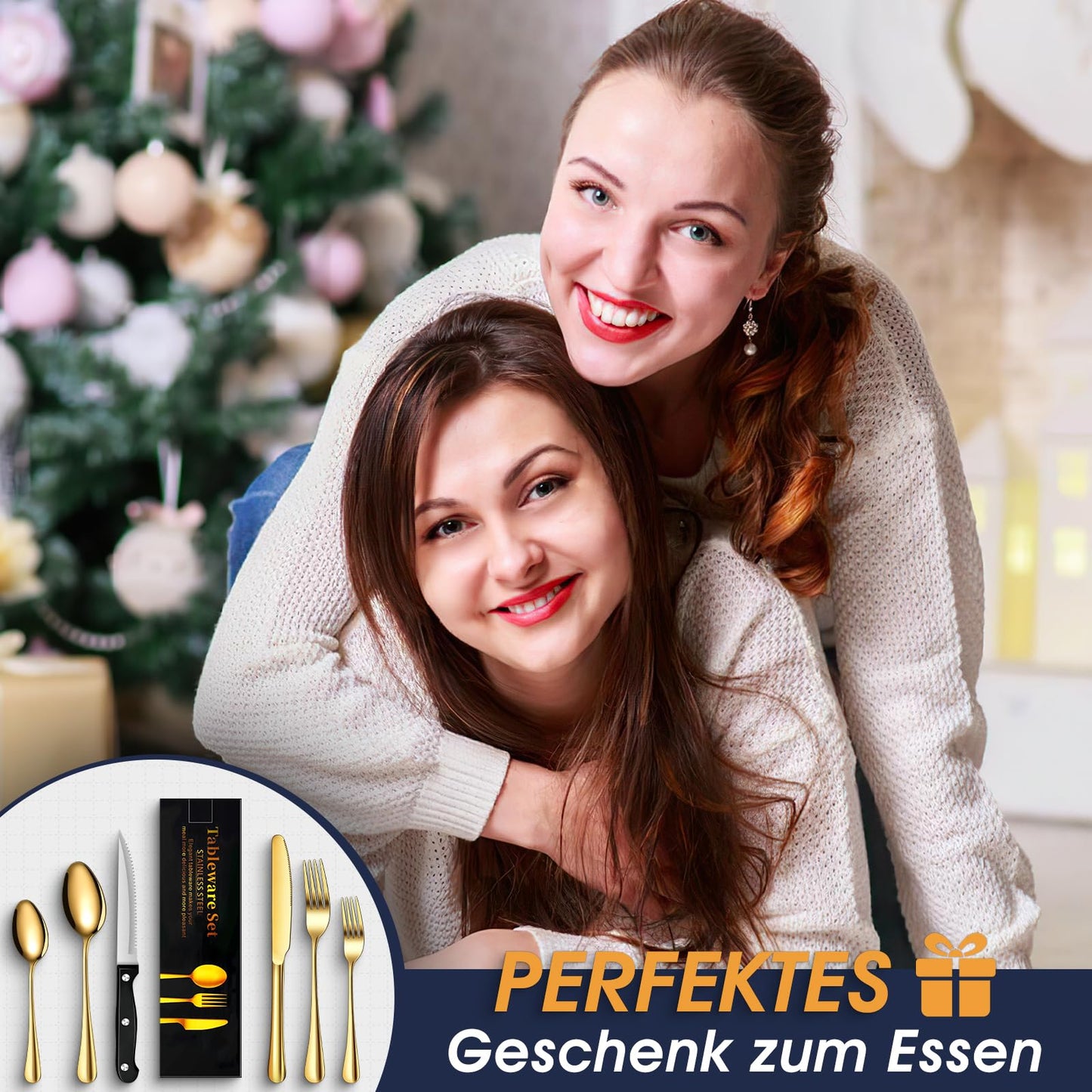 TAN REN Besteck Set Schwarz 6 Personen, 36-Teiliges Edelstahl Besteckset Schwarz mit Steakmesser, Elegantes Essbesteck mit Messer Gabel Löffel, Tafelbesteck für Küche/Restaurant