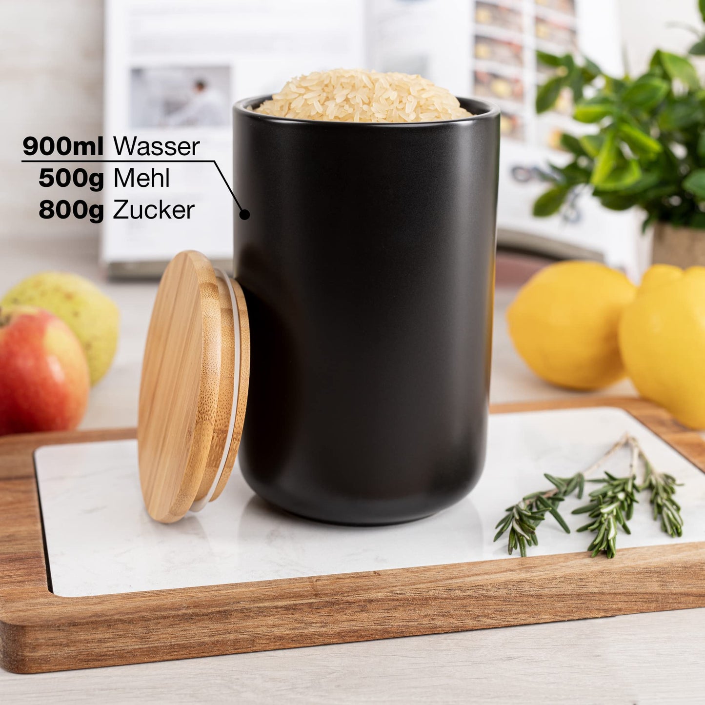 Moritz & Moritz 3x Vorratsdosen Schwarz 400ml, 600ml & 900 ml - Beschreibbar – 3x Keksdosen Keramik mit Deckel aus Bambus – Keramik Aufbewahrungsdose