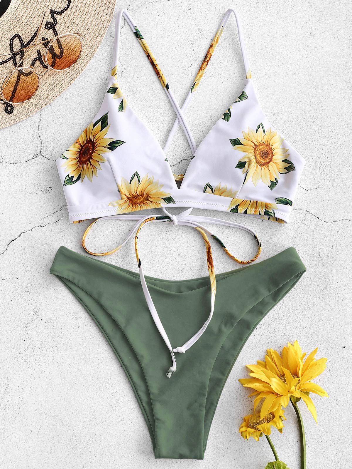 Women’s Two-Piece Bikini Set Sunflower Print Triangle Beach Swimsuit