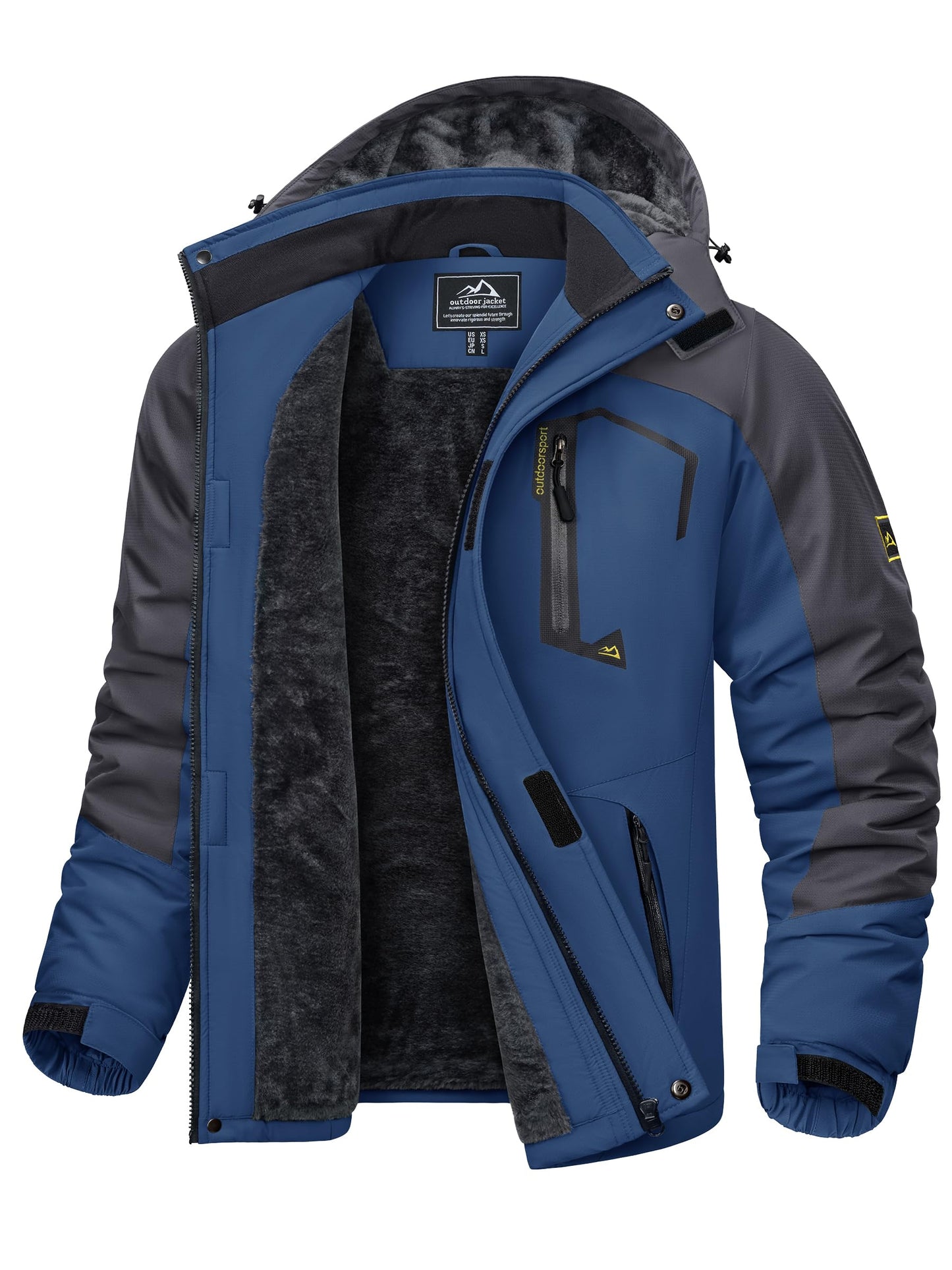 KEFITEVD Herren Skijacke Atmungsaktiv Warm Gefüttert Winterjacke mit Abnehmbarer Kapuze Snowboardjacke Wasserdicht Outdoorjacke