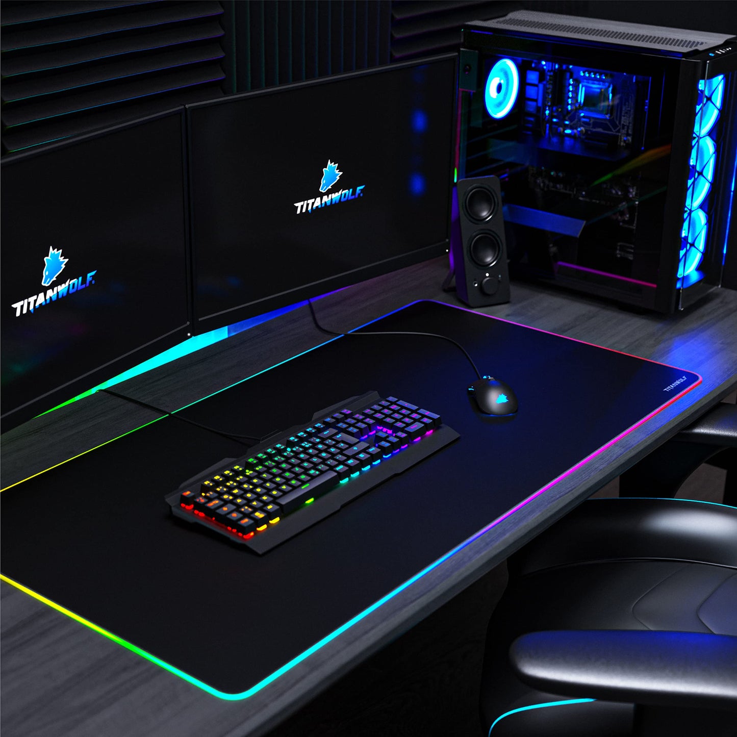 TITANWOLF - RGB Gaming Mauspad - LED Schreibtischunterlage - 800x300 mm - XXL Mousepad - LED Multi Color - 11 Beleuchtungs-Modi - 7 LED Farben Plus 4 Effektmodi - abwaschbar - Stars